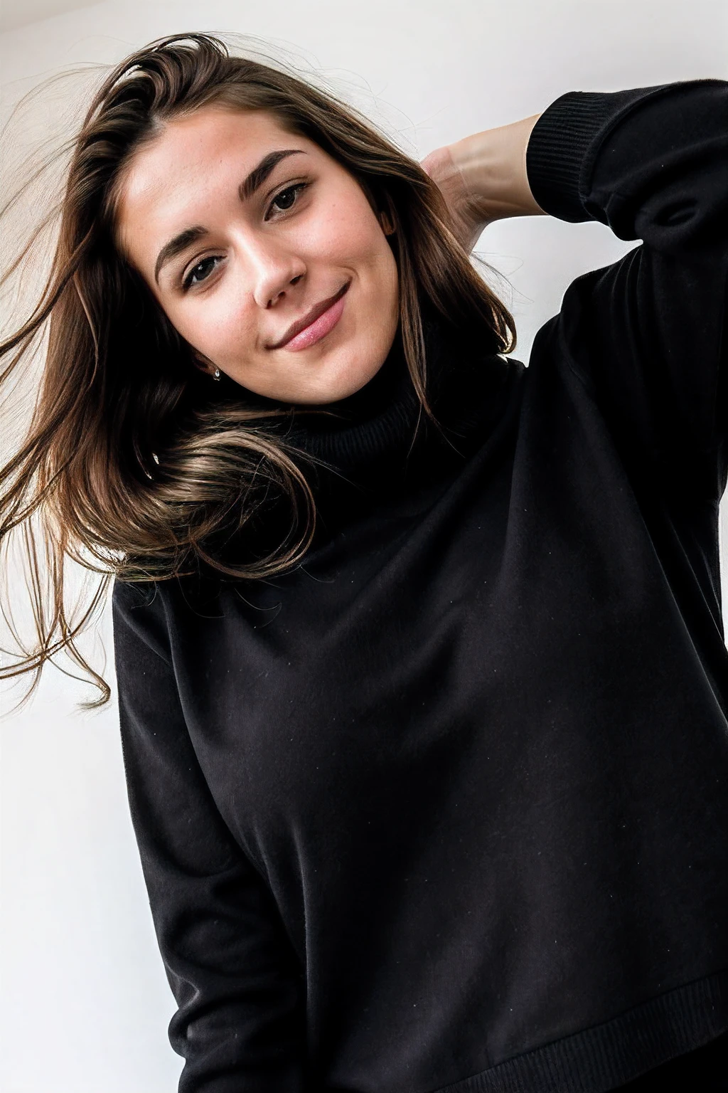 Instagram-Foto, Nahaufnahme Gesicht Foto von 23 Y.o Chloe im roten Pullover, Spaltung, blasse Haut, (smil:0.4), Harte Schatten, best quality, Meisterwerk, ultra-high resolution, (fotorealistisch:1.4), RAW-Foto, 1girls, ((schwarzes Nachthemd aus Spitze)), ((large chest)), Kaltes Licht