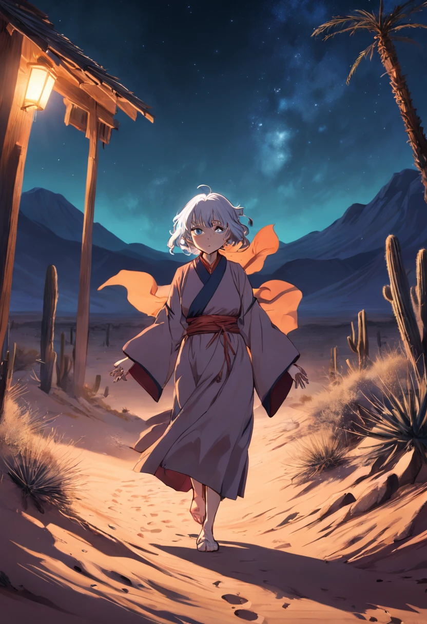 old women in desert at night