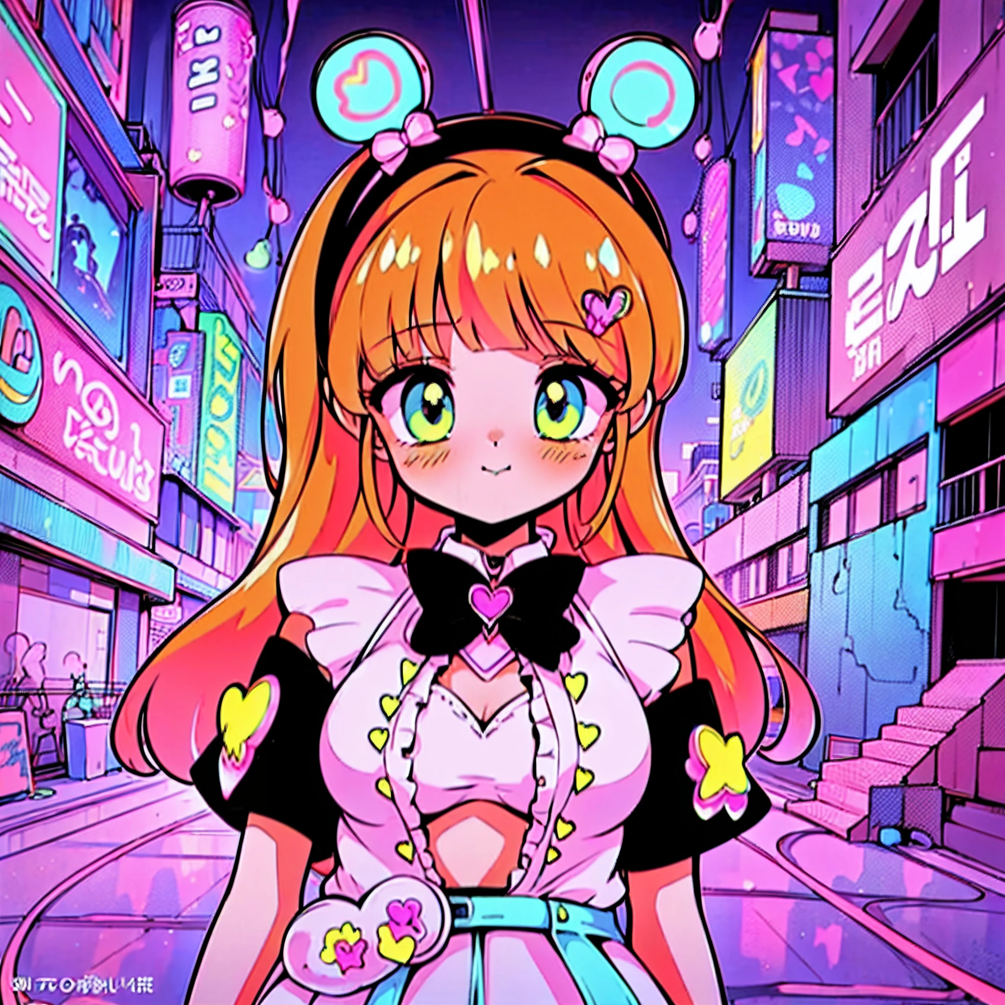 (((pink slime, neon orange hair, neon green eyes, )))(masterpiece, top quality, best quality, official art, beautiful and aesthetic:1.2), (photoreal:1.5), BREAK 1 girl with a bunch of candy and a candy machine in her hand and a pink background with stars, upper body,smiling break Alice Prin, photo, a detailed painting, pop surrealism, (neon color hair:1.5),strong wind,giant marshmallow candy machine break needlework, intricate designs, textile art, handmade details, creative expression, colorful threads, cyberpunk, neo-dada BREAK