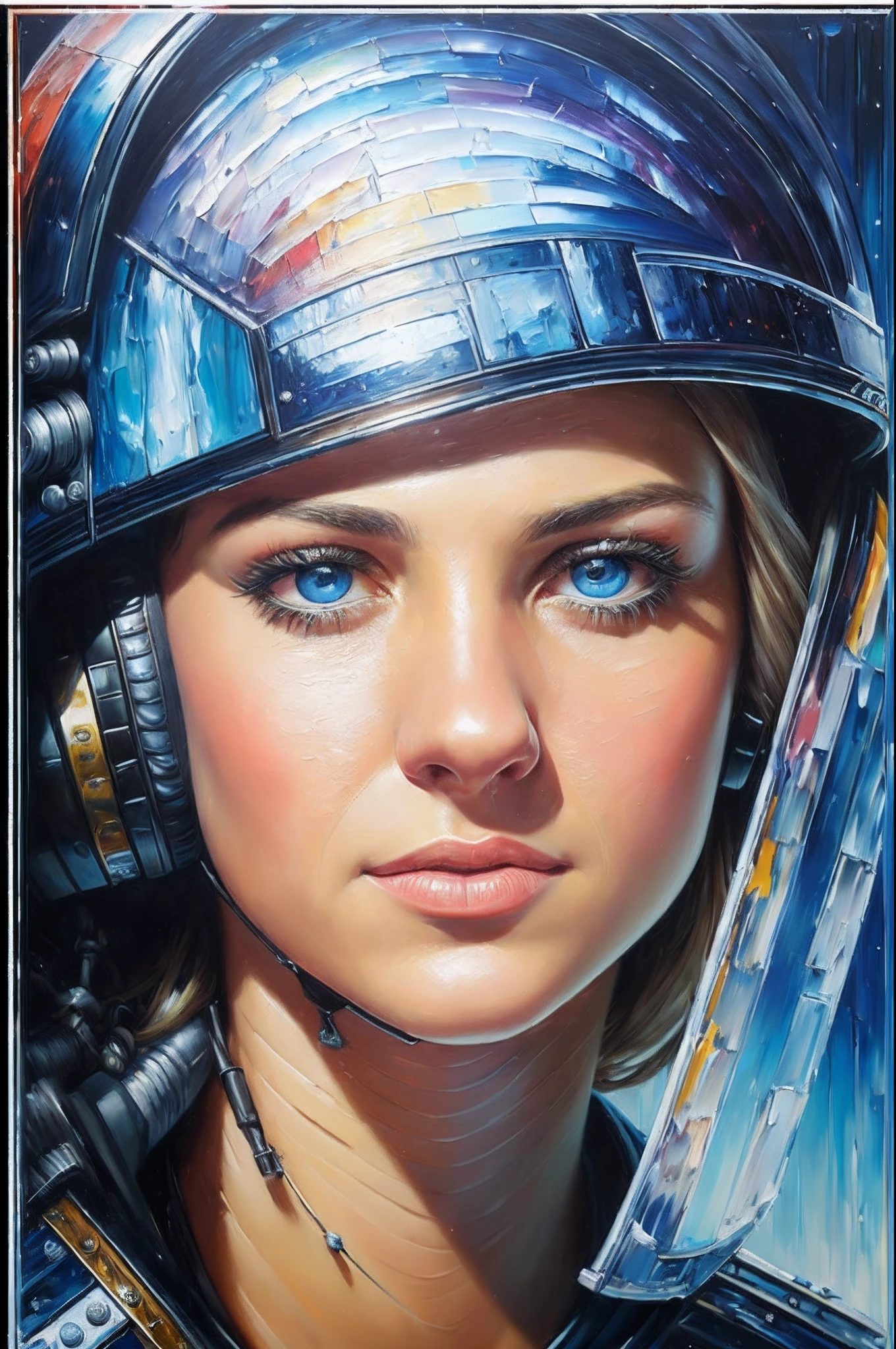 ((beste-Qualit)), ((tmasterpiece)), ((Realistic)), the ultra-detailed face of young Anna Faris, Mysterious space, (Palette knife-oil painting), extreme hight detail, Иллюстрация Bruce-Pennington —ar 2:3 —q 4 —s 750