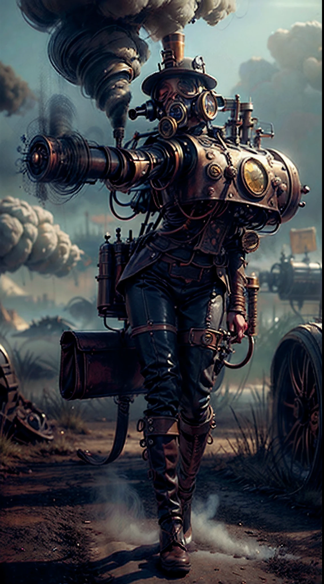 There's a sexzy black african woman with a steam-powered dusky skin, with big boobs,Royal look,helmet, arte conceitual steampunk, sexzy full body view, flying,Wojtek FUS, arte digital steampunk, detailed wild steampunk illustration, Portrait of a gold and copper mechanical city,digital altamente detalhada em 4k, sci-fi steampunk,full body view sitting in steam punk bike