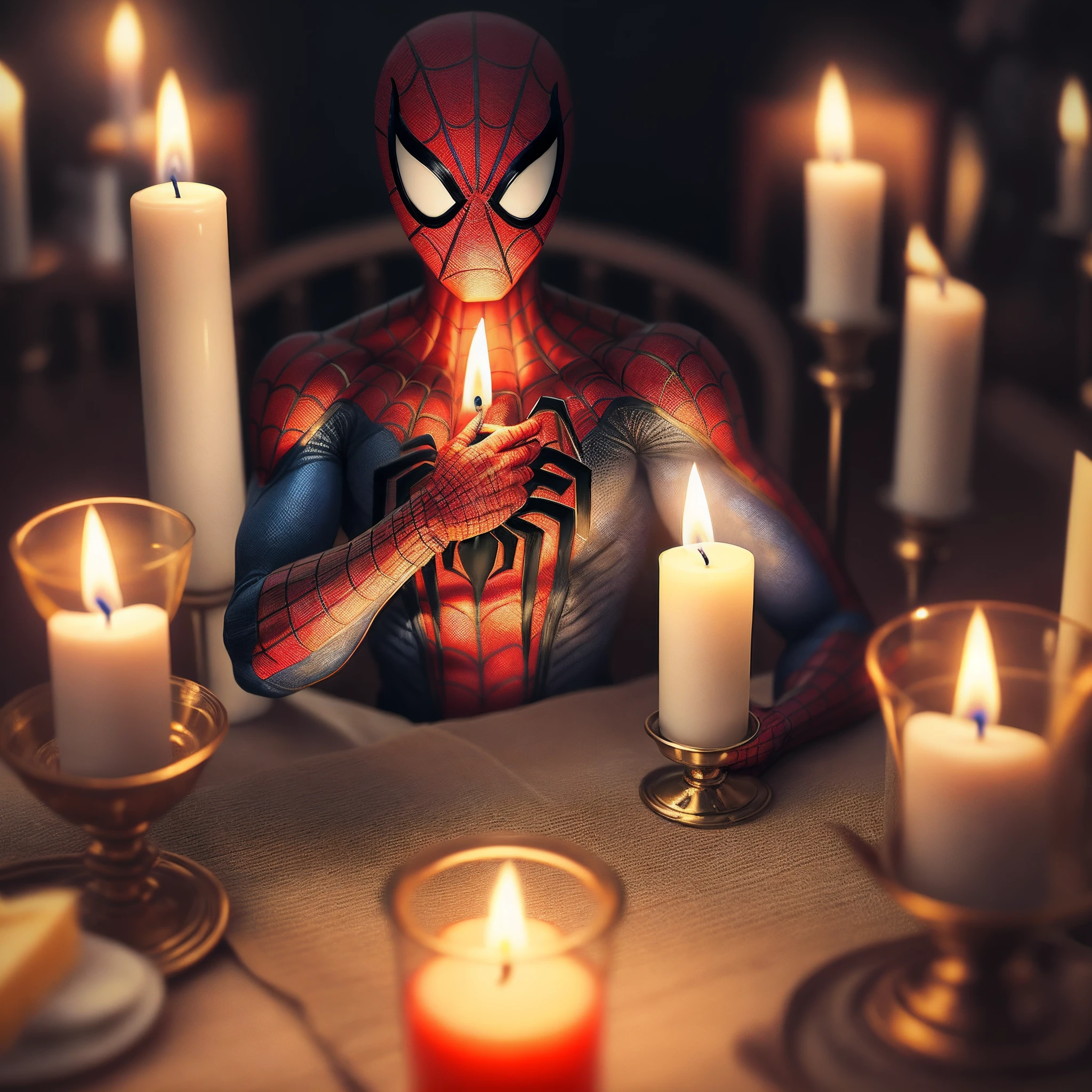 Candle with Spiderman Motif, Depth of Field Shot Camera