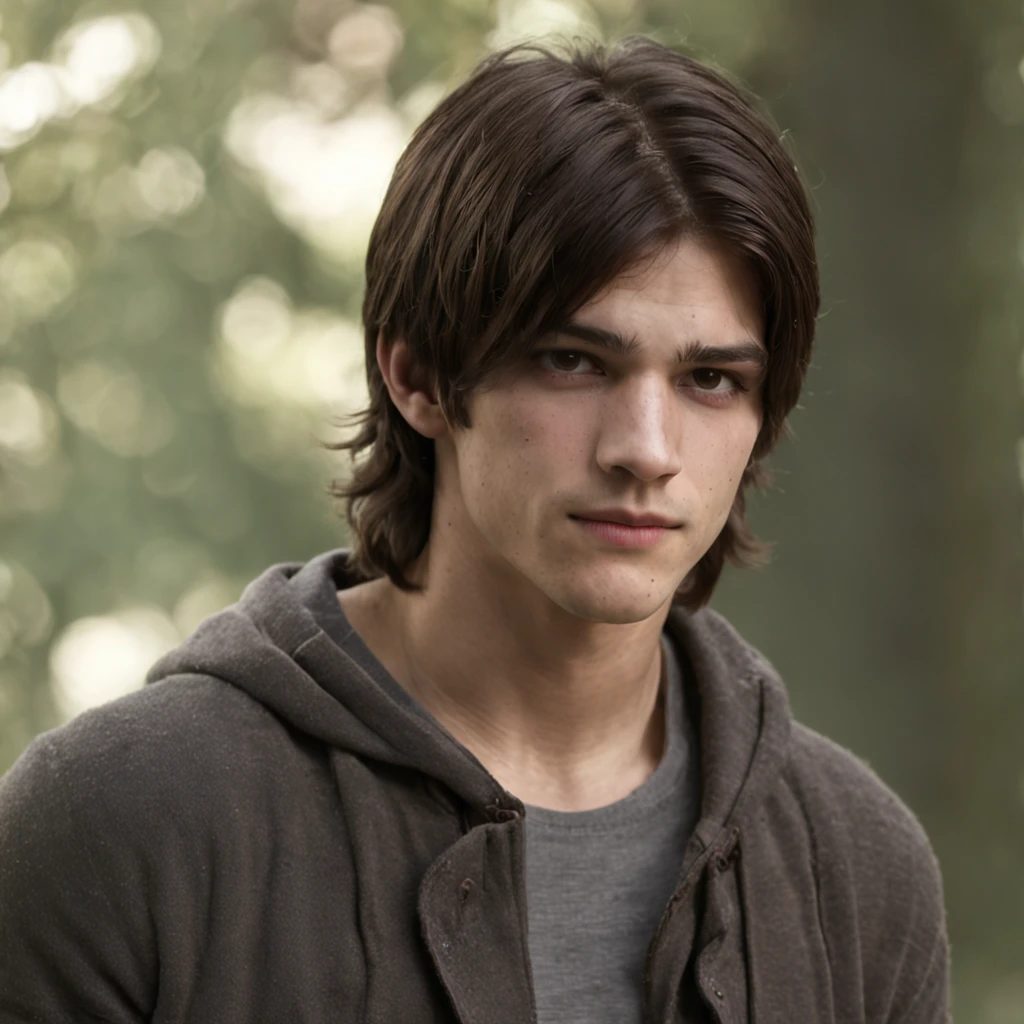 a young man of 19 years old, white American, hair with bangs like Scott McCall from Teen Wolf, with an arrow in his chest, fainting, eyes watering, full body, green eyes, light eyes