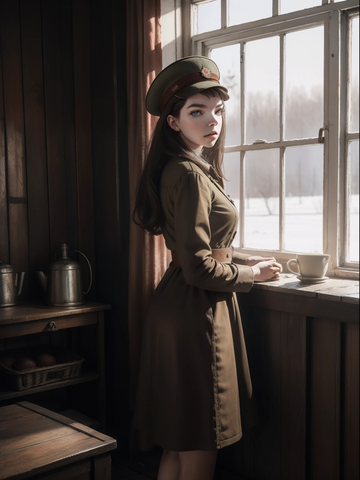 anya taylor-joy in soviet union, soviet collective farm, distopian, soviet woman outfit, poority