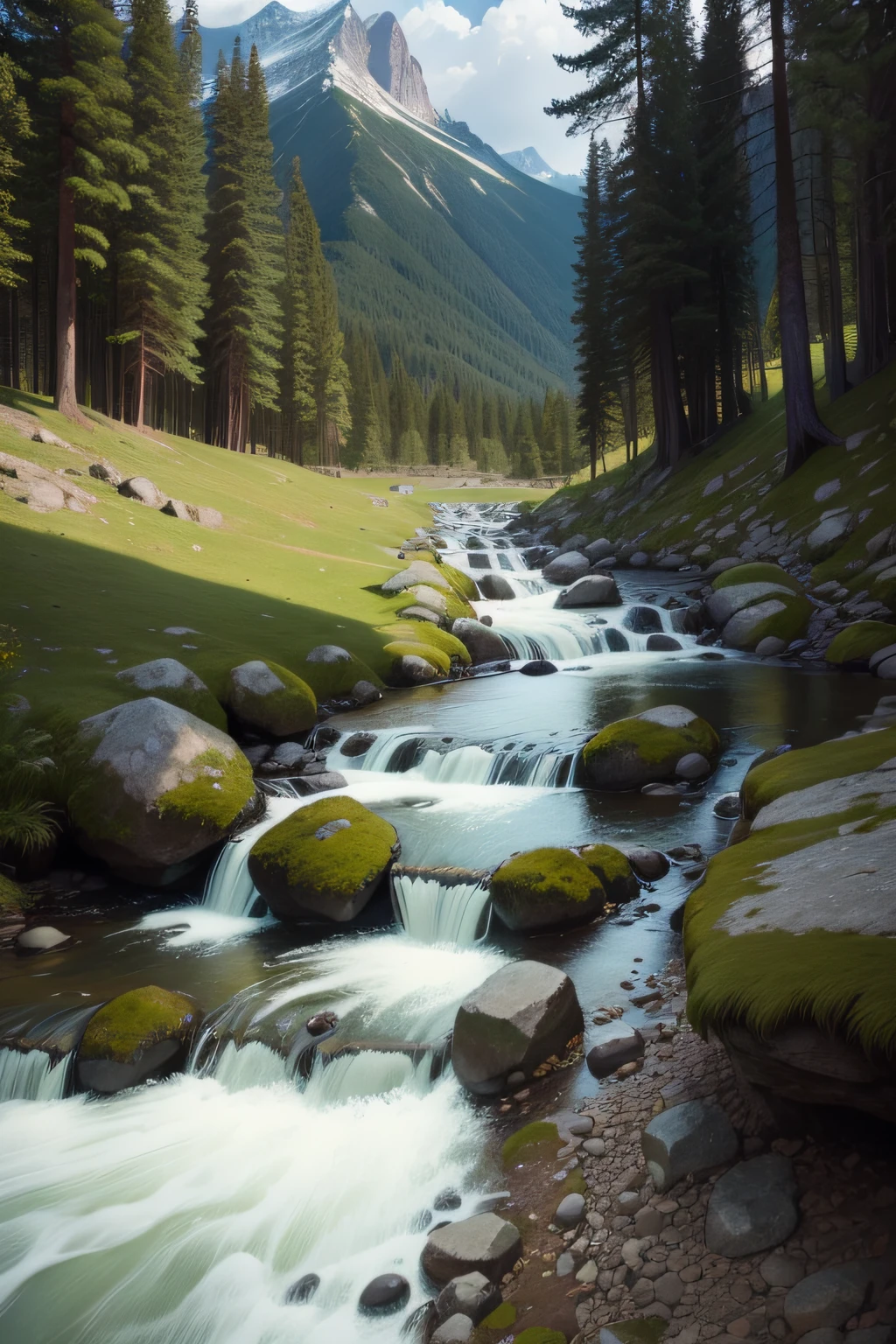 Deep in the mountains，There is a small stream flowing down the mountaintop