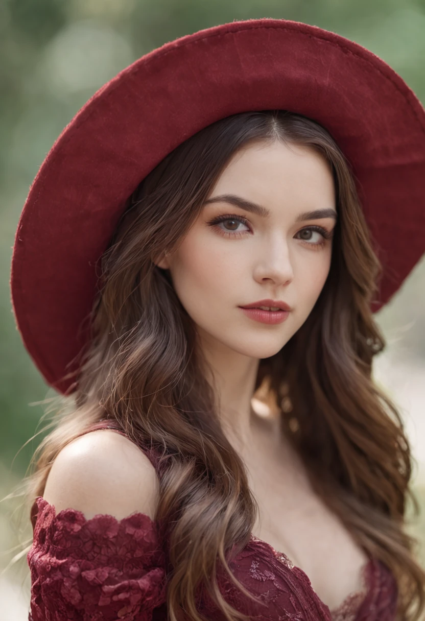 a beautiful girl wearing a dark red hat