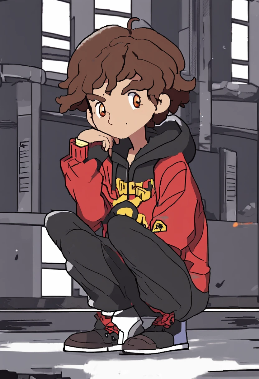 young man in his 30s, black skin, brown hair (short curly), red headband, broad nose, brown eyes, red shirt with a yellow star, blue jeans, black sneakers (masterpiece, Superior Quality, best quality), pixel , Pixel Art, 1girl, full body