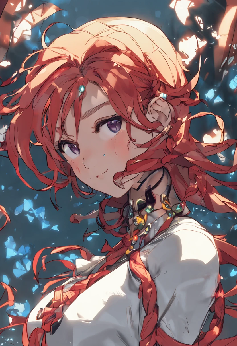 RanmaChan, standing, solo, large_breasts, single_braid, RanmaRedShirt, masterpiece, best quality, detailed face, detailed eyes, highres,