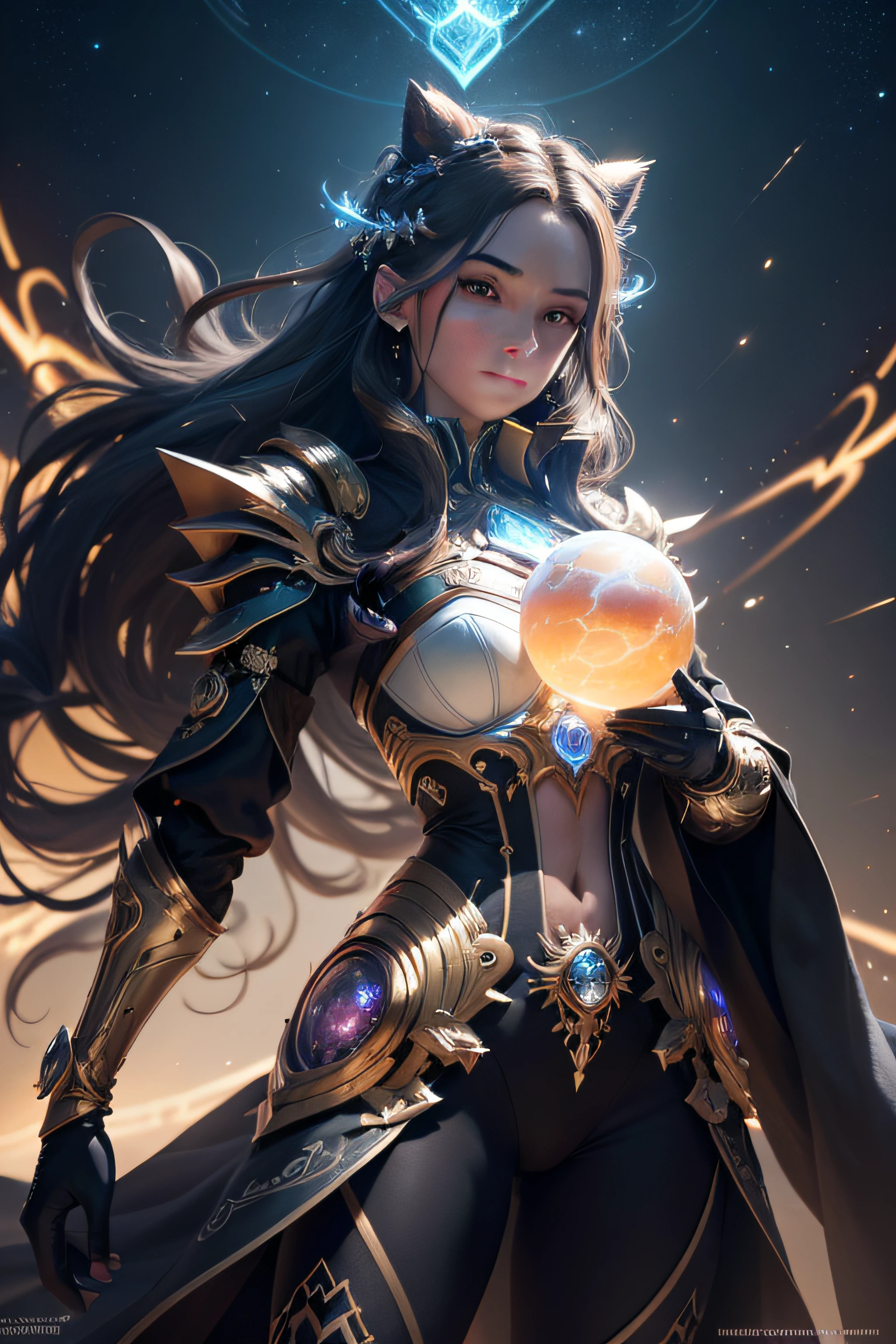 Algorithmically enhanced random close-up view of a ferocious creature covered in powerful Ultra Arcane magic sigils wearing an intricate living lightning fractal mane and lavishly adorned attire reflecting tactical sun-motes and diamond moon shards, quasi-cosmic vortex sub-model, bright nebulae in the background, 7th-Sphere characterized, golden ratio-ed, inner bio-illuminated geometry, starkest contrast,flagrantly fibonacci formulated, dynamic bi-lateral asymmetry, super-critically unique, quantum feedback algorithm frenzy, hyper-realistic, post singularity AI imperative, ironically staggered data set, active 3D shading, lighting and focus, random 3D particle effects, rule of thirds, Unreal Engine 10, art station, Maximum Level of detail, concept art, art nouveau, 8k, Iridescent Primalight, Hawking radiation collector with lucidity crystallizer and grade A temporal accumulator, spontaneous Kozyrev Mirror refraction, cosmic ray visionary, innate Jail Break Protocol