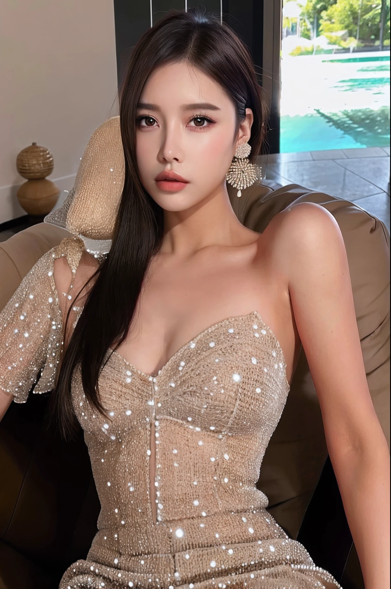 dressed, ((details of a very beautiful face:1.4)), ((Ultra-realistic最high quality))16k resolution, ((photo realistic:1.55)), (1girl:1.4) 21years old、fashion supermodel、cinematic lighting, (Increase quality:1.2), (best quality real texture skin:1.2), (ultra detailed eyes:1.2)), finely detailed face, (finely quality eyes), (tired and sleepy and satisfied:0.0), (detailed lips:1.33)、(Detailed nose:1.2)、(((chrone:1.3))), (Increase body line mood:1.1), (Increase skin texture beauty:1.3), ((ccurate, award winning:1.4)), ((sharp focus)), (small head: 1.4)、(slim face), pink_makeup:1.25, long_blue_eyeliner:1.2, (red_lipstick:1.32), ((brown_eyes:1.35)) perfect dark_eyeshadows:1.3, ((matte skin:1.45))、(((she is sitting on a bike, without a saddle, a vaginal_chrome ((large_dildo)) sticking out of her vagina:1.35)))、((hair covers the pubic area:1.33))、 (((close-up close-up the opened asposed naked vagina:1.5))), ((anatomically correct:1.3))、((firm normal full breasts:1.45))、((hair is a different color than eyes, dynamic random fancy, professional hairstyles:1.33)), ((Fluorescent glass glows with ultraviolet light:1.28)), UHD, ((erotic pose:1.35)), ((turn back)), ((back shot from below:1.3)), (((super elaborate, extravagant microscopic evening wear:1.2)))