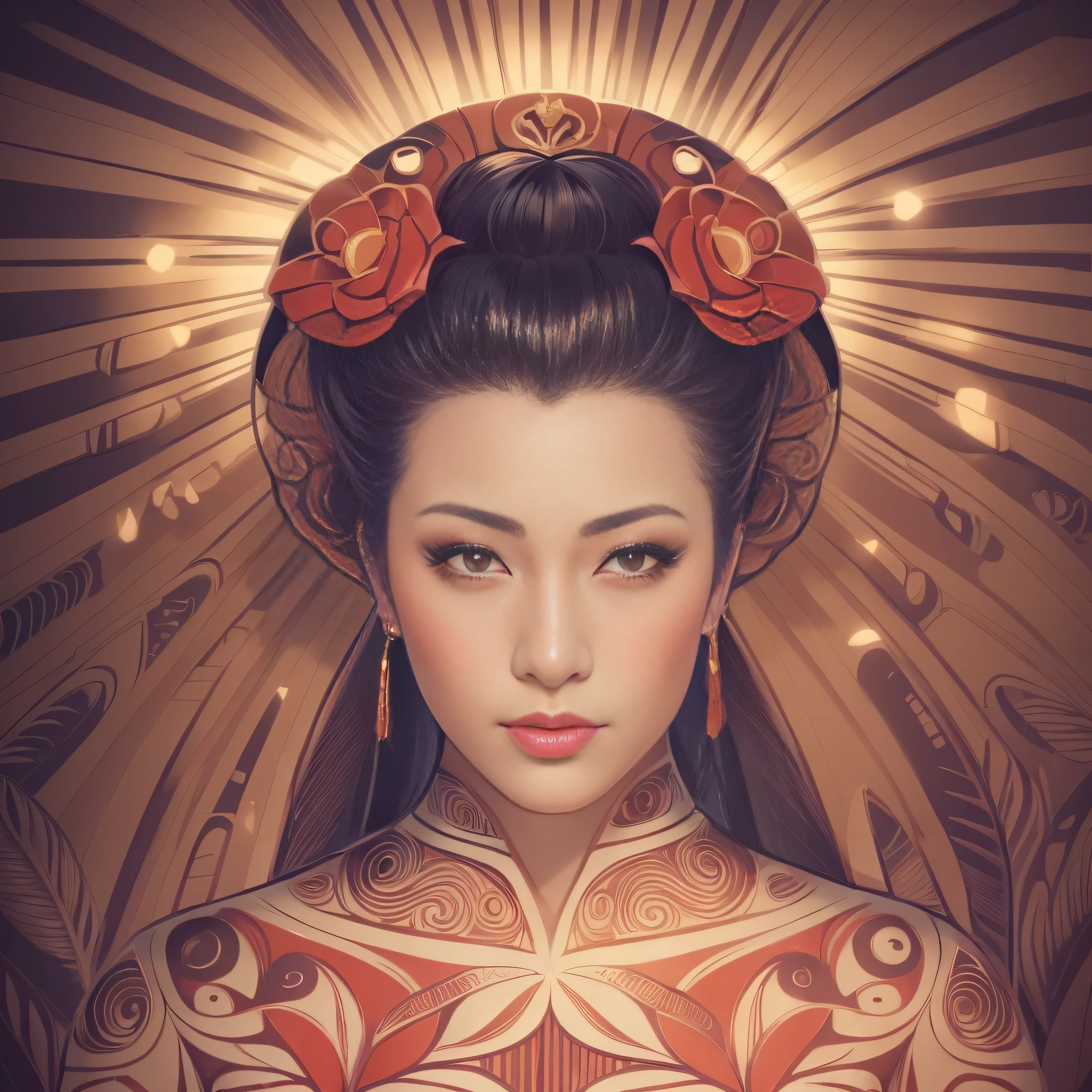 a closeup of a woman with one from her chest to her neck, portrait of a pretty geisha, in digital illustration style, a beautiful art illustration, beautiful oriental woman, detailed face of an asian girl, portrait of geisha, stunning digital illustration, Beauty geisha, exquisite digital illustration, Portrait of a geisha, Chinese empress, glamorous and sexy geisha.