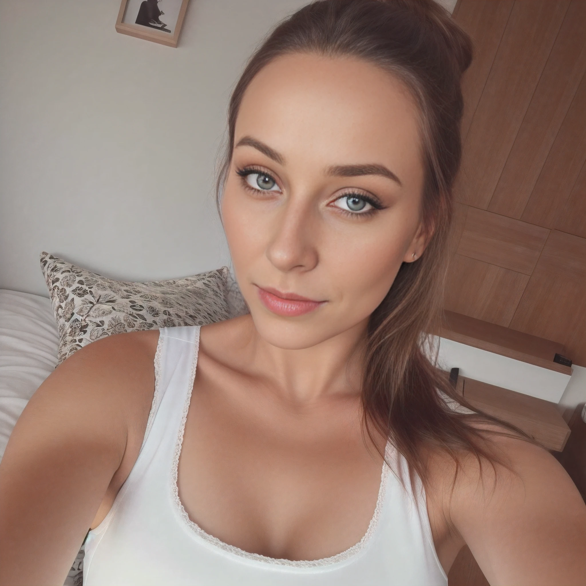 Es gibt eine Frau, die mit einem schwarzen Tanktop auf einem Bett sitzt, 3 0 Jahre alte Frau, 30 Jahre alte Frau, 28 Jahre alt, 29 Jahre alt, 32 Jahre alt, 32 - Jahre alt, 27 Jahre alt, 36 Jahre alt, daniela uhlig, Selfie einer jungen Frau, Blaue symmetrische Augen 24 Jahre