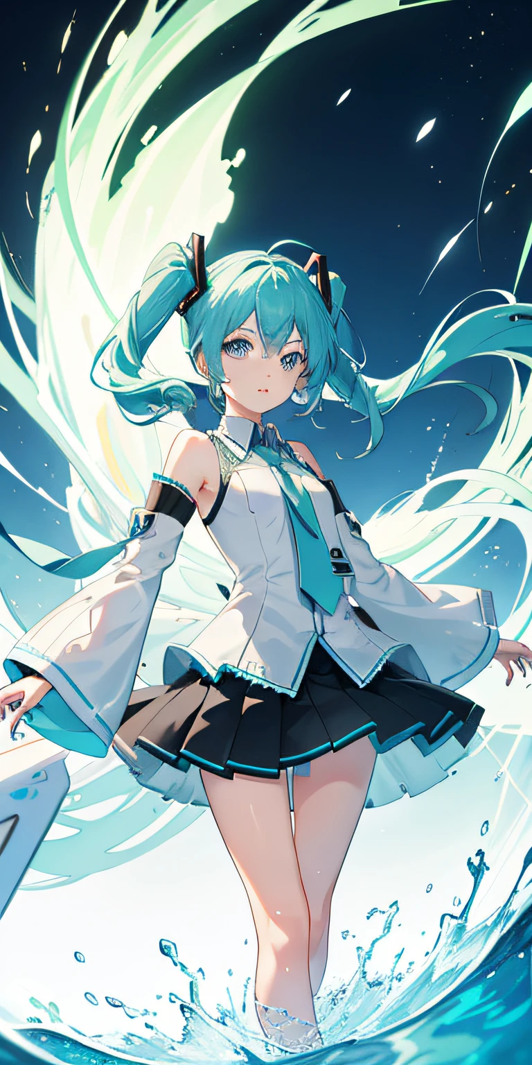 Star ,Stargazers, 1girl in, Cute, water, Smile, Asian, Face seen from the side, Fish, Orion, flowingwater, Divine ,White hair , dutchangle_Angle, up looking_down, Thick_thighs thighs thighs thighs, Short hair, Parted bangs, hair pulled back, whaite hair, Daoyagao, Red eyes, Bracelet, vests, spark of light, Beautiful and detailed bubbles, Deep sea background, anime girl with long blue hair and a white shirt and black skirt, Hatsune Miku, Portrait of Hatsune Miku, Hatsune Miku short hair, vocaloid, hatsune miku portrait, Os amigos, mikudayo, Anime girl with teal hair, Hatsune Miku cosplay, hatsune miku face, style of anime4 K, An anime girl, attractive anime girls