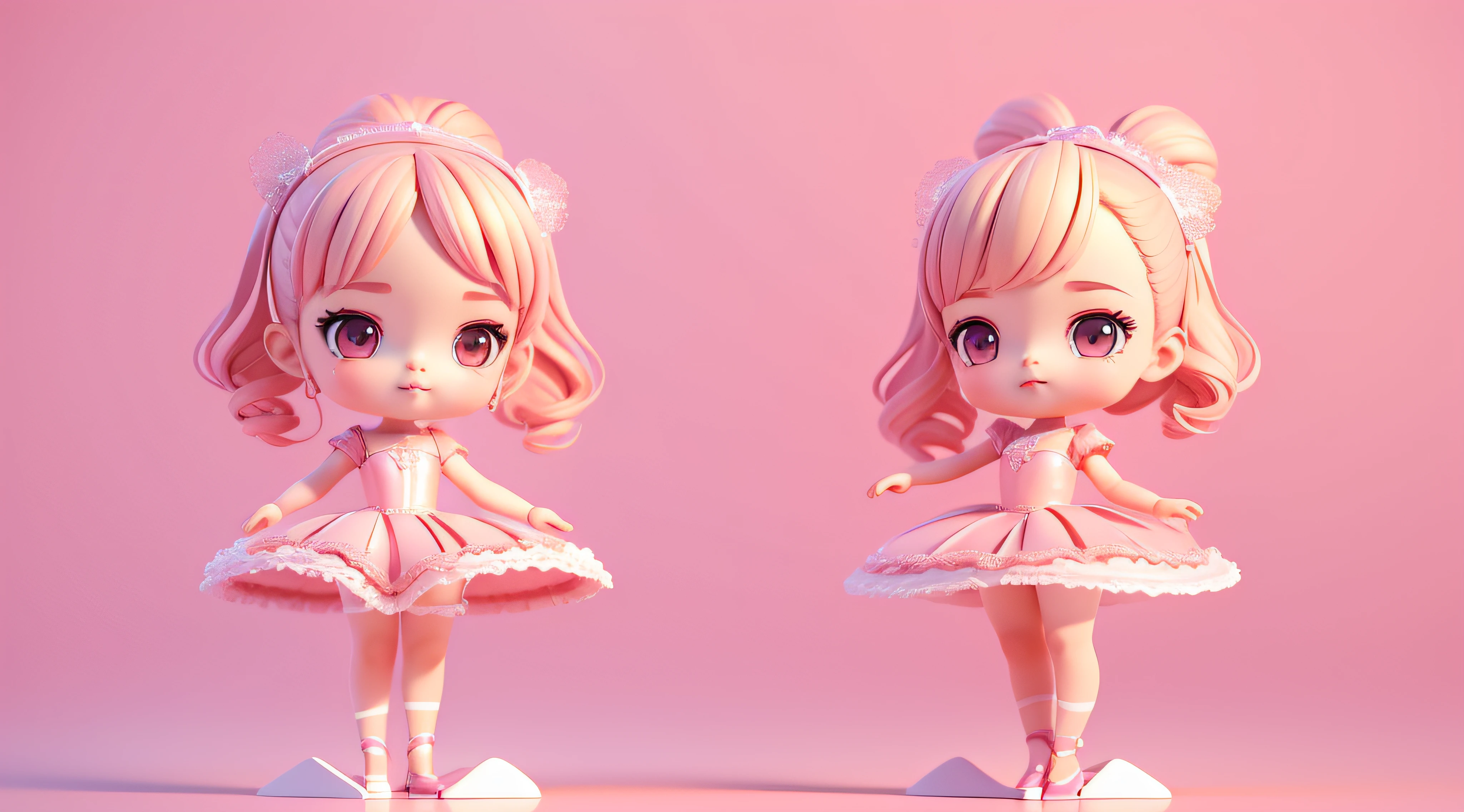 highly detailed 3D render cute ballet dancer, high detailed textures, soft smooth textures, kids cartoon style, pink gradient background.