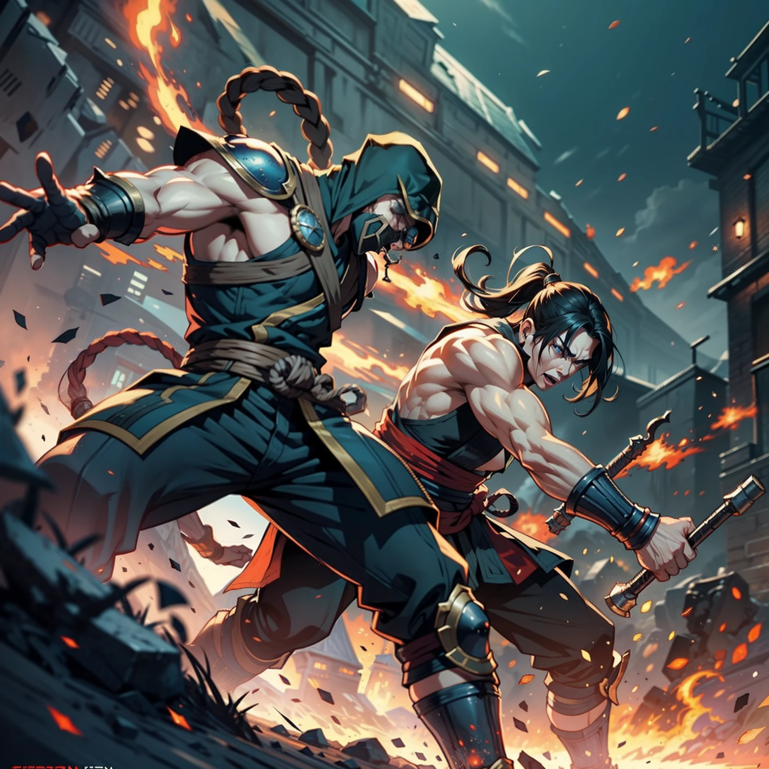 Mortal Kombat great Legendary War battle troy battle Epic War hyper realistic super detailed Dynamic poses large number of army