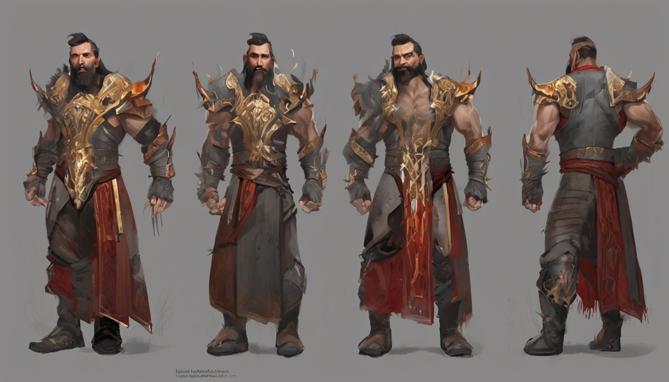 (Best image quality,超高分辨率,最好质量,ultraclear,Works of masters,s the perfect face,exquisite facial features,)darksiders art style、malefocus,armour,multi view,Facial hair,standing on your feet,full bodyesbian,sbeard,obi strip,trouser,short detailed hair,looking at viewert,mitts,Shoulder blades,Fingerless gloves,Gray hair,Reference sheet,big muscular male,mitts,whaite hair,Mature male,concept-art,boots,Black pantsuit,Watching from behind,Arms on both sides,musculous,chest plate,pauldrons,pelvis curtain,Armor boots,Bala,Artist name,greaves,turning around,Keep your mouth shut,black glove,Upper stand,scars on eyes,lbeard,with light glowing,Black shoes,Clenched hands,a scar,oud,ssmile,Alternating clothing,greybackground,Dark-skinned males,Masculine,wrinkly skin,character name,back,Pedras preciosas,simplebackground,A old man,Leg nails,By bangs,with black background,scars in the face,((three sided view,full body,simple background,multiple views,highres)).