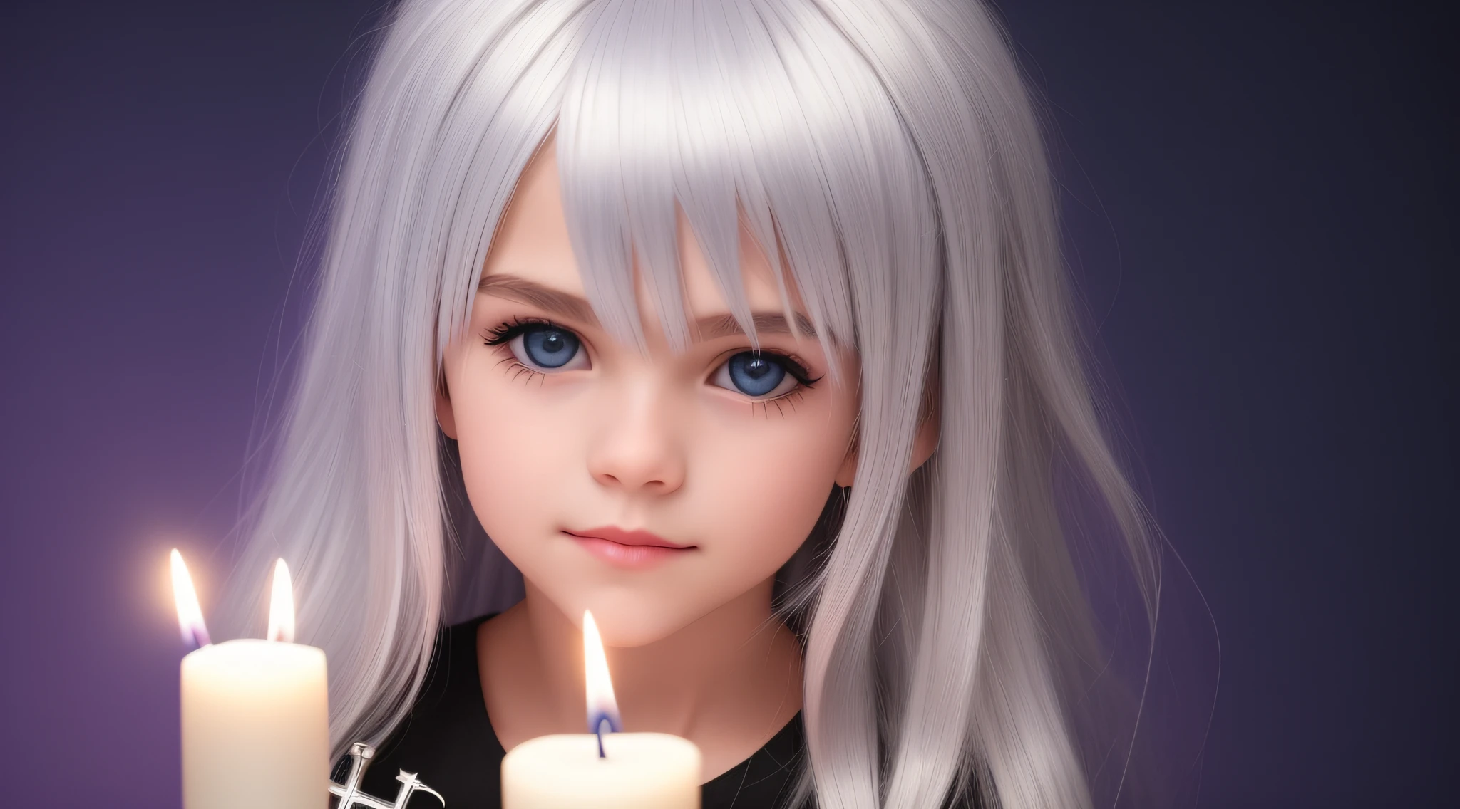 SILVER HAIR KIDS CABELO LONGO, Gothic cross, cruz, CROSSES WITH LIT CANDLES in hand.