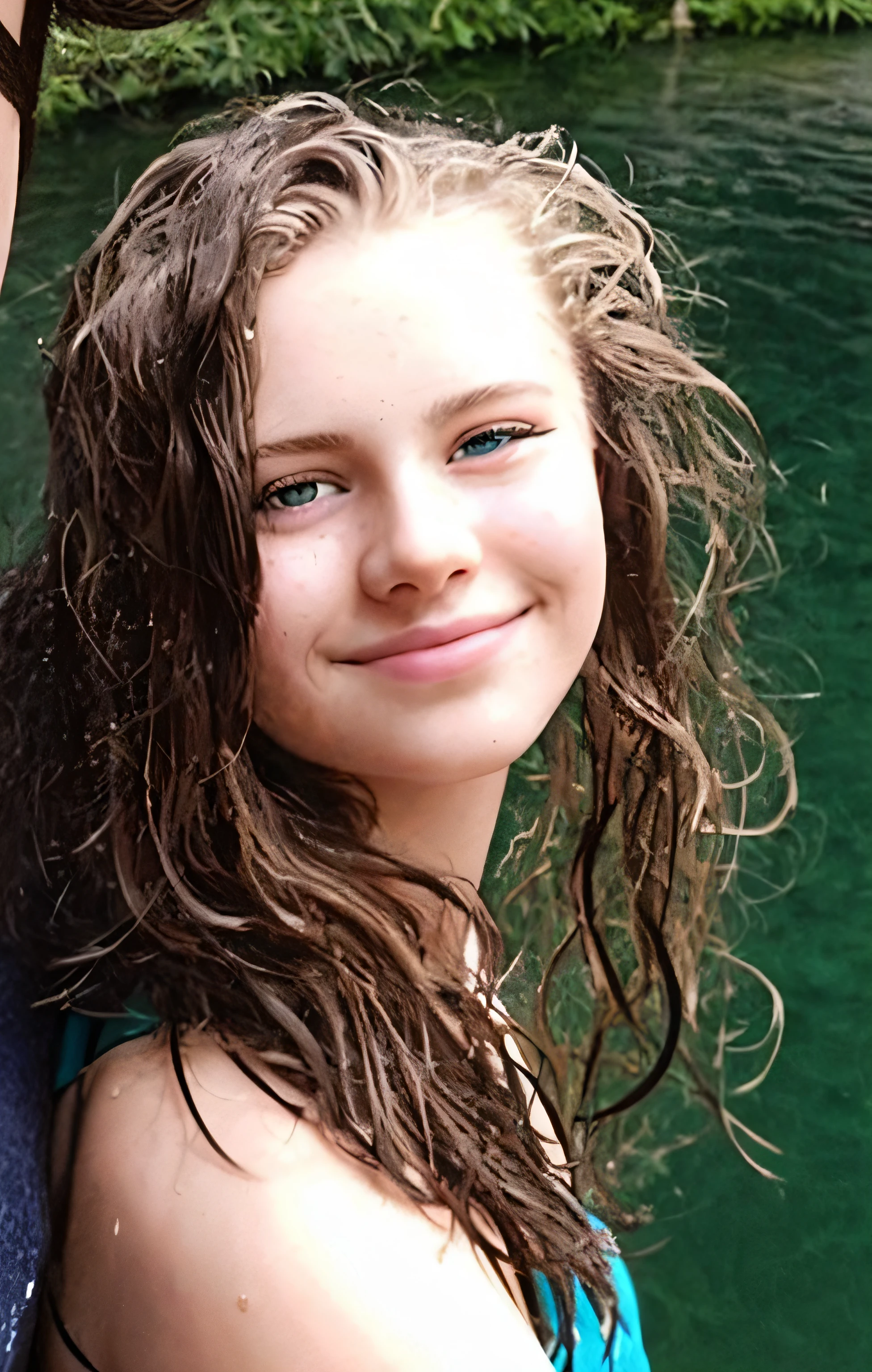 Little blonde girl, in school, wet,