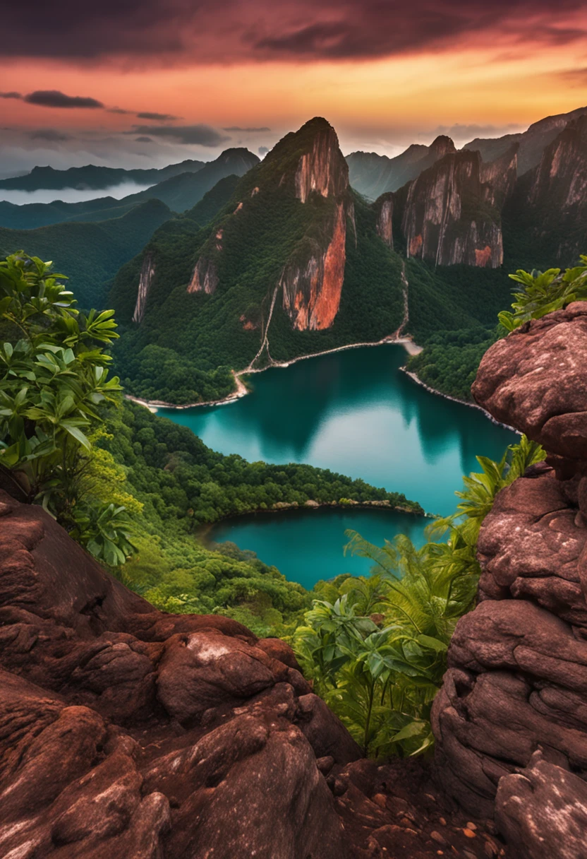 Crie uma imagem que represente a harmonia entre a natureza e a humanidade, simbolizando nosso compromisso com a sustentabilidade. A imagem deve mostrar:

A stunning natural setting, como uma floresta exuberante, an ocean of crystal clear waters or a majestic mountainous landscape.