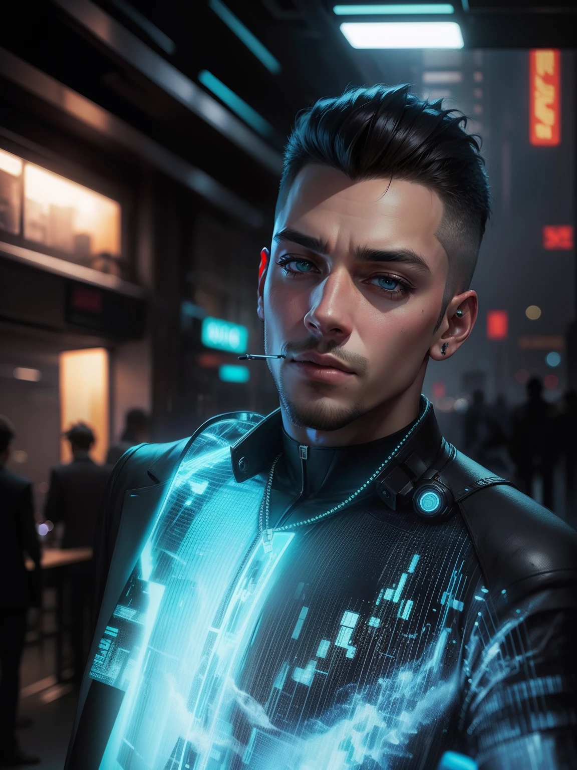 Change background cyberpunk handsome boy, realistic face, cat