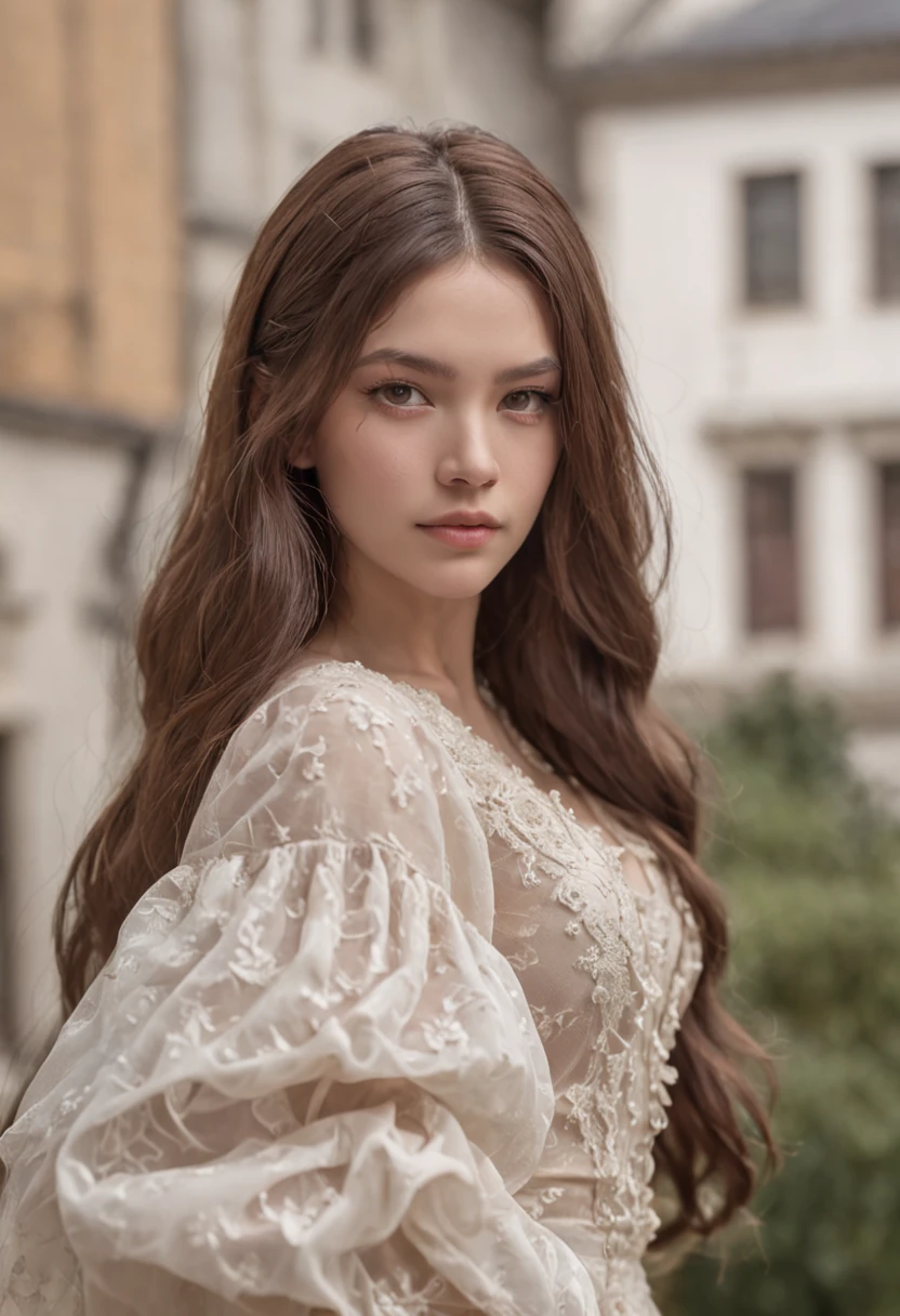 Against the backdrop of the city of Colombia、Beauty with long hair、20yr old、colombian woman、Grumpy face、Kamimei