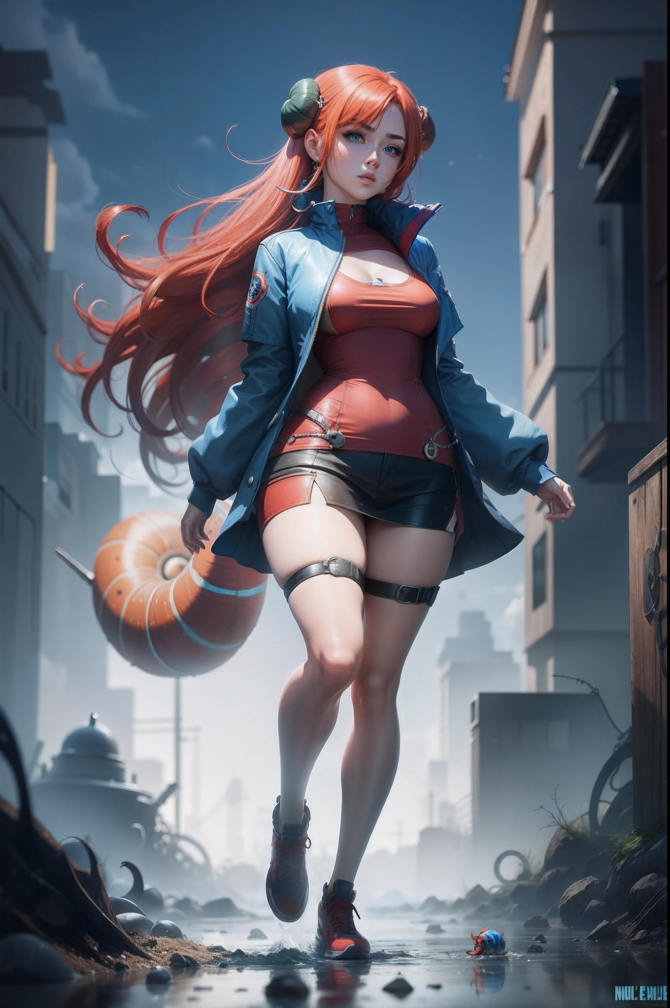 Anime girl with red hair and a blue jacket, that holds a basketball, Stil Artgerm, Extrem detaillierter Artgerm, IG-Modell | Artgerm, Stil von Artgerm, Artgerm und Lois van Baarle, Lois van Baarle und Rossdraws, im Stil Artgerm, Artgerm Wohnung, Fanart Beste ArtStation