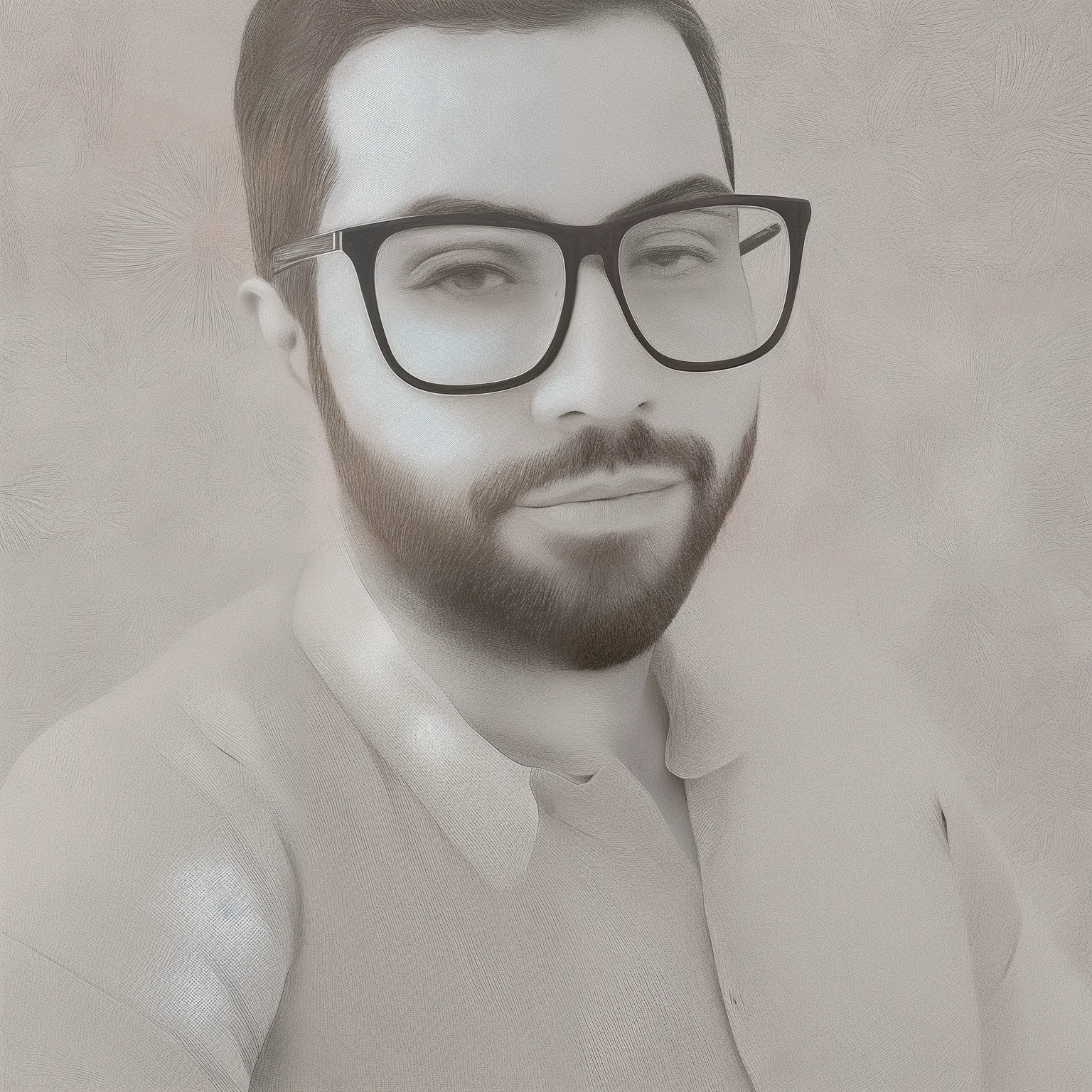 Illustration of a man with glasses, usando um cavanhaque, short hair, olhos castanhos, estilo realista dos desenhos animados Disney