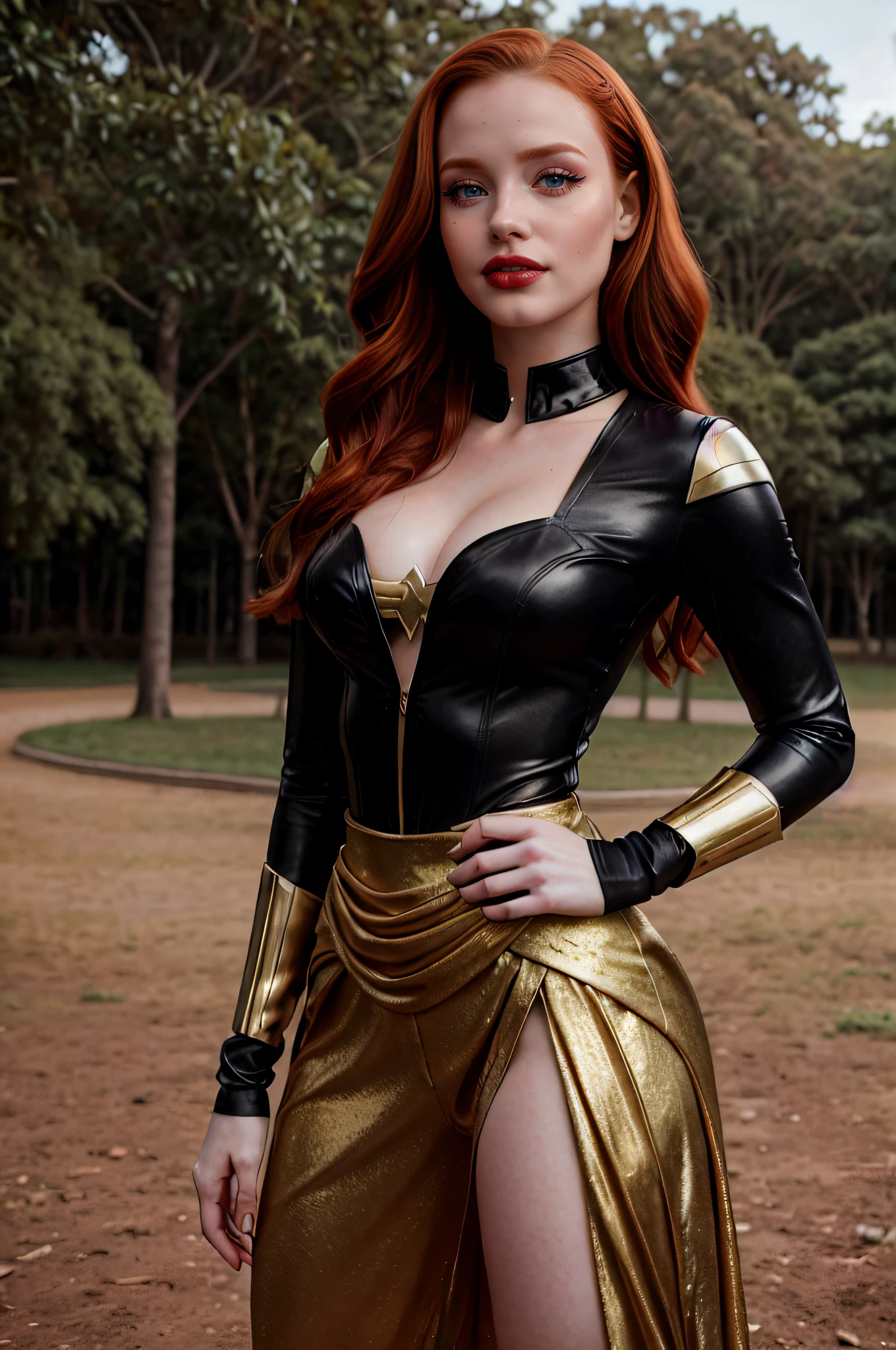 madelaine petsch, (olho azul brilhante), olho perfeito, (maquiagem paleta escura), (eyeliner), (red matte lipstick), (rosto insanamente detalhado)