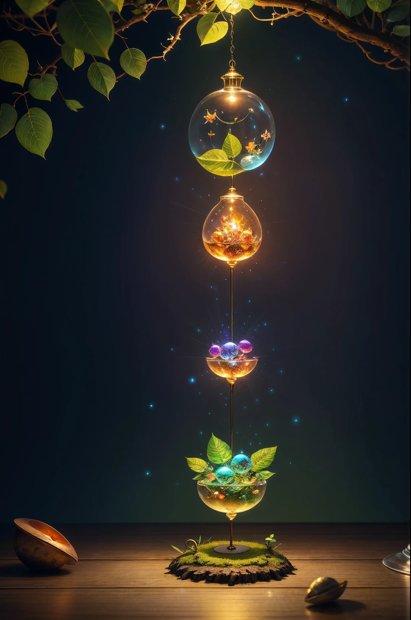 Fantasy in the glass, "ethereal roses, cute slime animals, glowing little mushrooms surrounded by delicate leaves and branches, and fireflies and glowing particle effects, girl", (Natural elements), (Jungle theme), (Leaves), (Branches), (fireflys), butterflys, (delicate leaves), (Glow), (particles effect), Super realistic, super detailed, Dramatic Lightning, 4K, masutepiece,