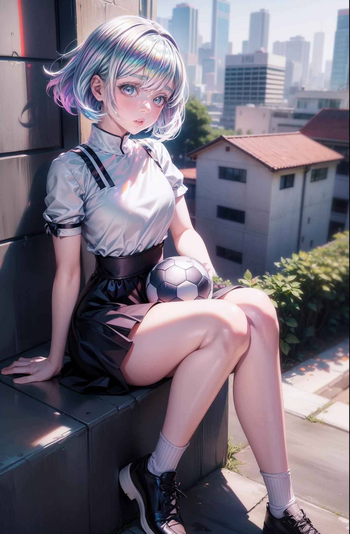 :0,Anime girl sitting on a ledge with a soccer ball, menina bonita do anime agachamento, menina anime sedutora, anime moe artstyle, (menina anime), menina anime, menina anime atraente, 4 k manga wallpaper, Estilo anime 4K, menina bonita do anime high school, menina anime bonito, Arte de anime realista, Ilya Kuvshinov com cabelo longo, menina anime bonita,Diamante, cabelos multicoloridos, olhos multicoloridos