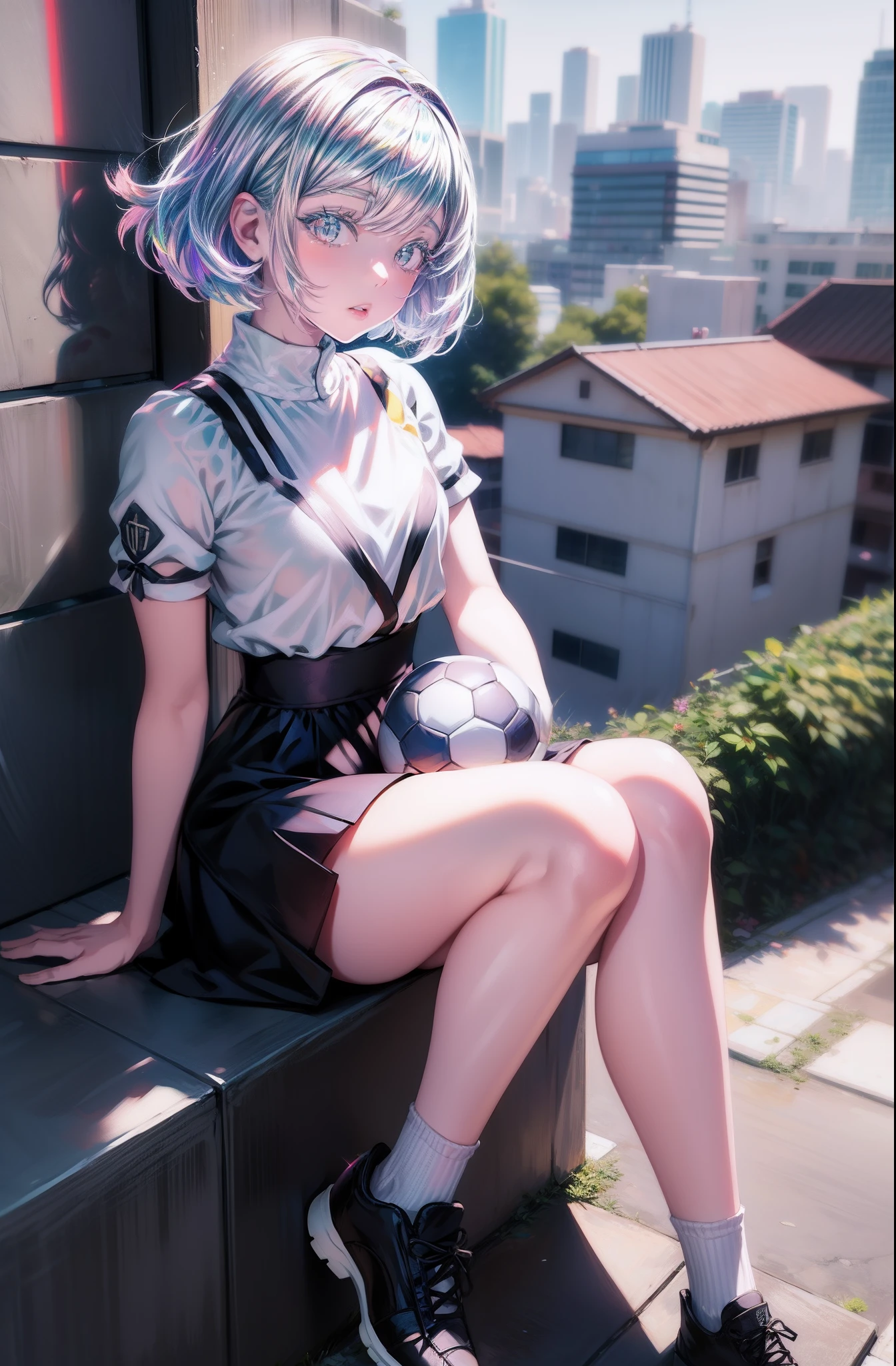 :0,Anime girl sitting on a ledge with a soccer ball, menina bonita do anime agachamento, menina anime sedutora, anime moe artstyle, (menina anime), menina anime, menina anime atraente, 4 k manga wallpaper, Estilo anime 4K, menina bonita do anime high school, menina anime bonito, Arte de anime realista, Ilya Kuvshinov com cabelo longo, menina anime bonita,Diamante, cabelos multicoloridos, olhos multicoloridos