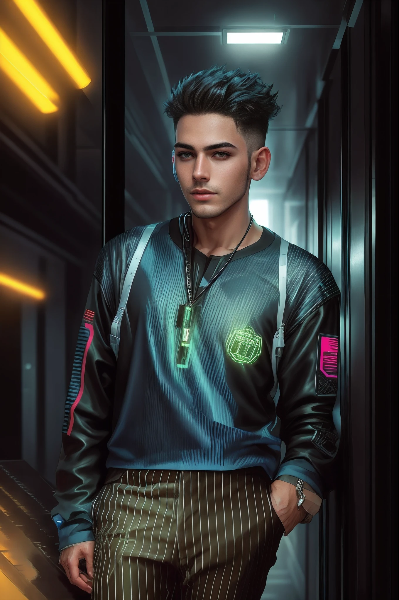 Change background cyberpunk handsome boy, realistic face, 8k, ultra realistic,