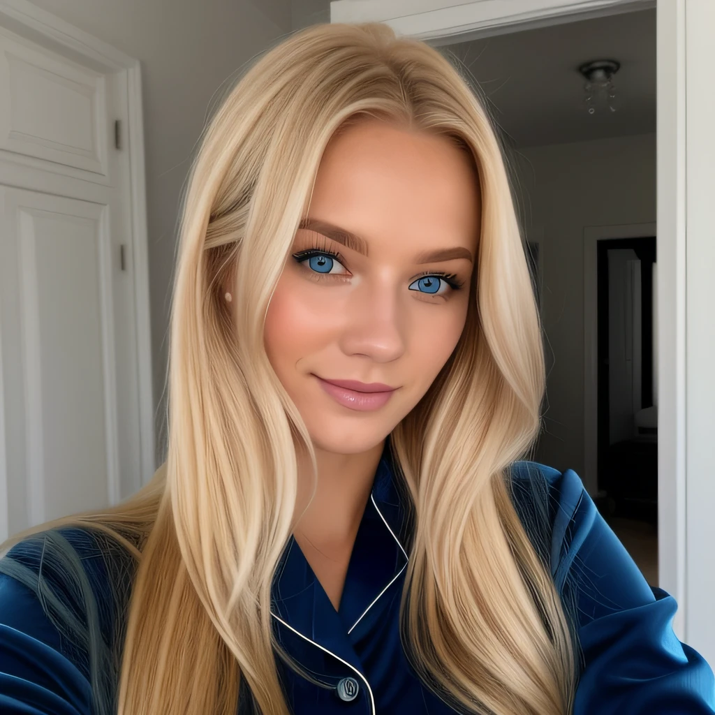 blonde woman with blue eyes, smiling, selfie, at home without makeup, sexy pajama, dark room, at night, Lara Stein, Alexandra Waliszewska, schulterlanges blondes Haar, Most beautiful woman in the world, beautiful look, Perfektes Detail, Victoria's Secret-Modell, blonde haare blaue augen, keine Nahaufnahme, blonde Haare und blaue Augen, lange blonde Haare und blaue Augen, ohne Augenbrauen
