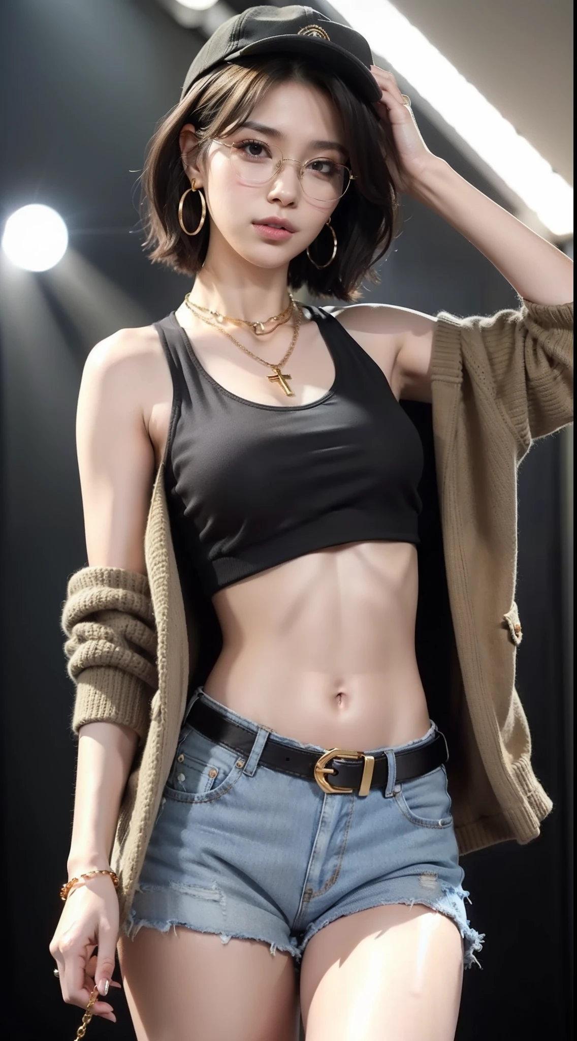 highest quality, masterpiece, Ultra-high resolution,8k, (Realistic:1.6), (Facing portraits) RAW Photos, 1 girl,(Full of smiles, Showing teeth)), 22 years old,((Belly button fashion)),((In pajamas)),((Coca Shorthair)),((Head Rabbit Wearing a Night Cap)),((Looking up at the audience)),Face Focus:1.4,((Fisheye lens shot from below:1.4)),((Night Sky)), Image Media Chest)),((Smiling with teeth showing)),