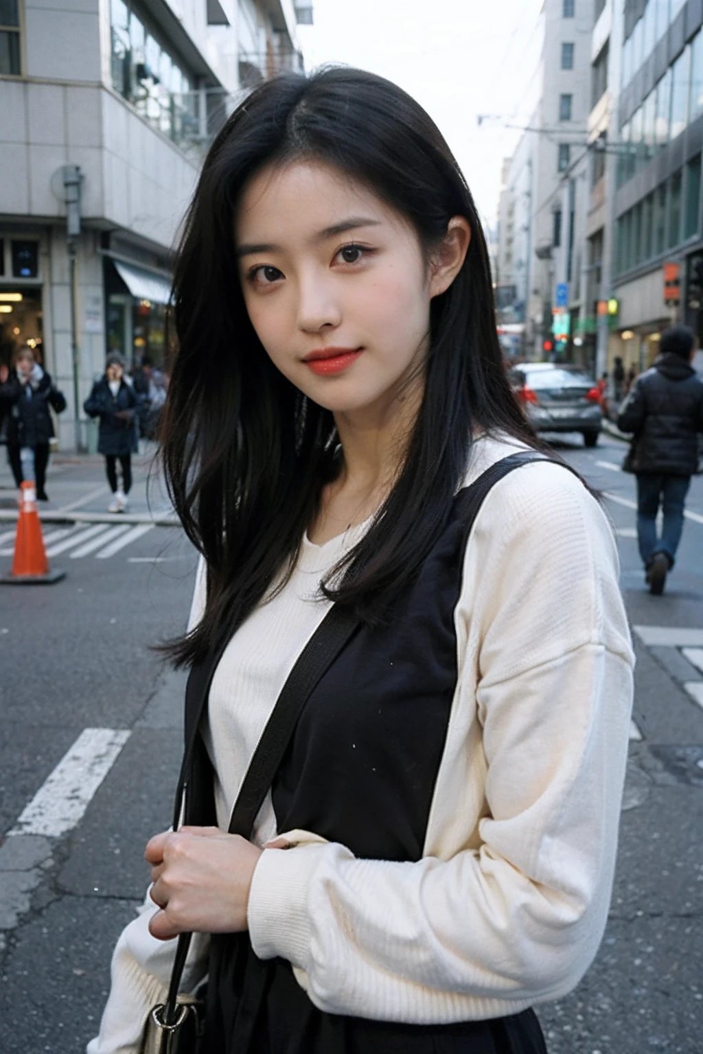 8K,Raw photo,Best Quality,masutepiece,(Realistic,Photorealsitic:1.37),(Looking at Viewer:1.331),Posing,on tokyo street,1girl in,moyou,Looks fun
