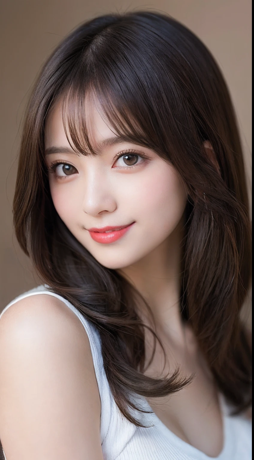 masutepiece, Best Quality, Illustration, Ultra-detailed, finely detail, hight resolution, 8K Wallpaper, Perfect dynamic composition, Beautiful detailed eyes, Luxury Brand Women's Fashion,Medium Hair,Small breasts natural color lip, Bold sexy poses,Smile,Harajuku、20 years girl、Cute、Sexy shot looking at camera