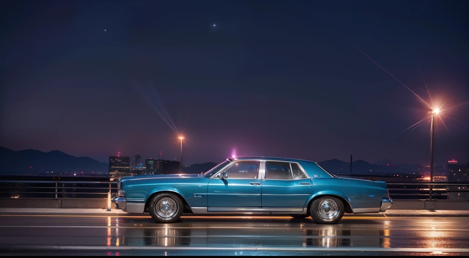 Lincoln、Continental、vip、From the city at night、neon lighting、gloss々、Over all