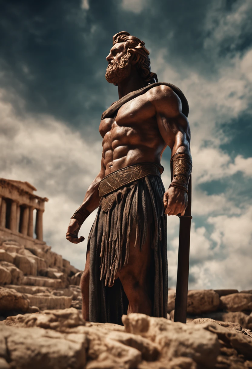 stock stoic gricki which is the historical Greek status with muscles in the Hercules style 8k cinematic profile and dark background