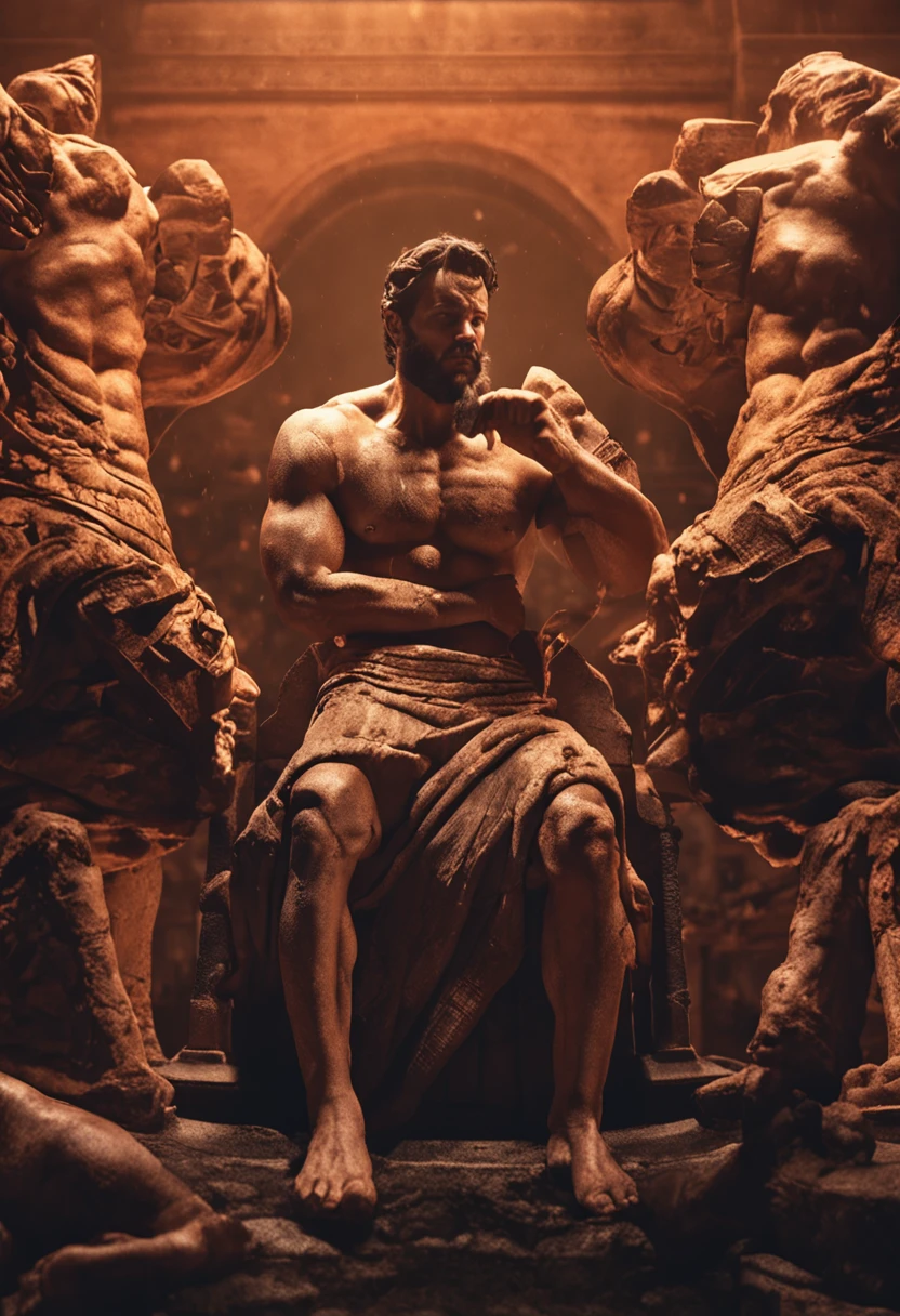 stock stoic gricki which is the historical Greek status with muscles in the Hercules style 8k cinematic profile and dark background