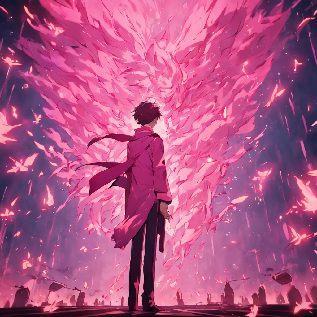 Homem , cabelos rosa , manto de raios