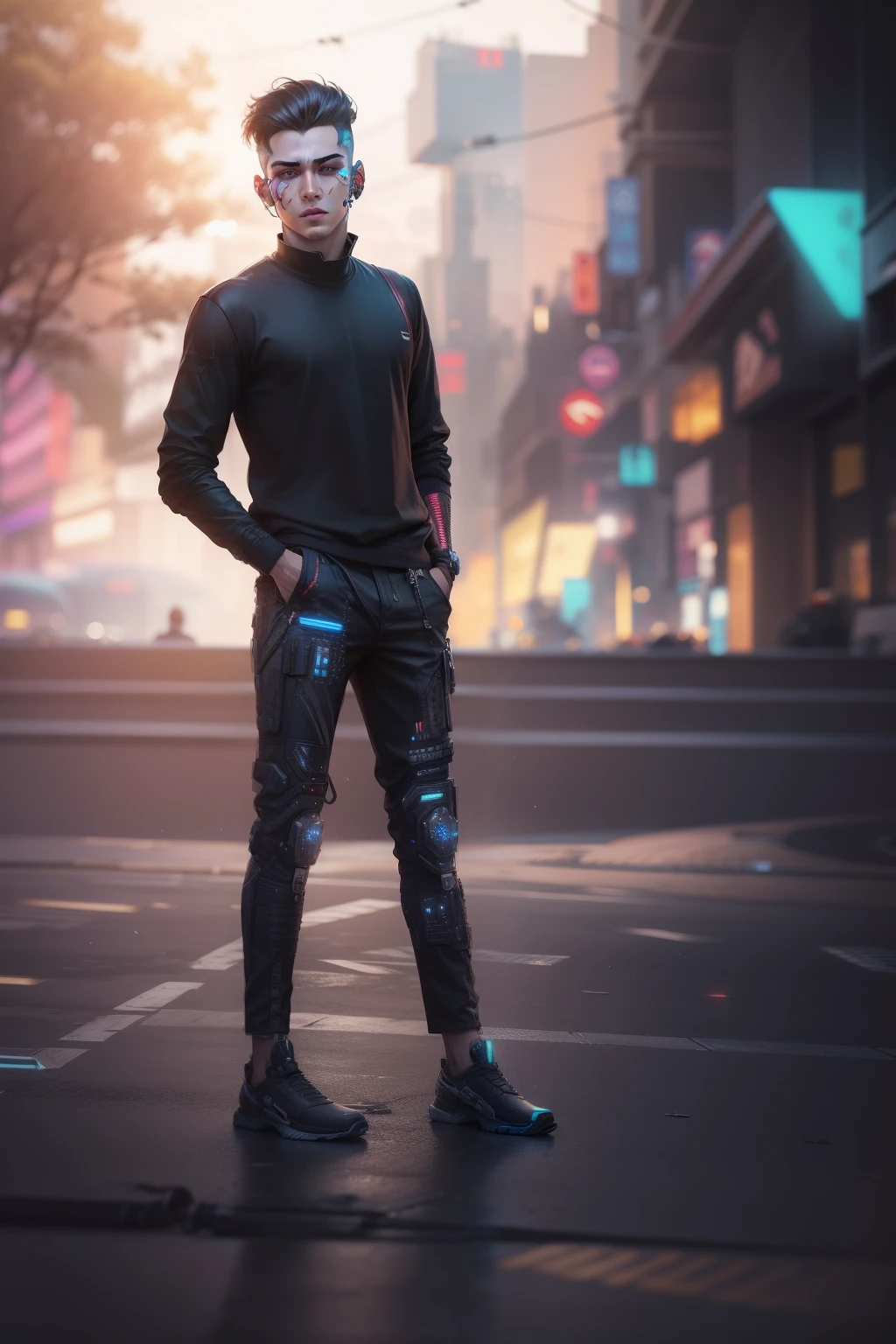 Change background cyberpunk handsome boy, realistic face, 8k, ultra realistic,