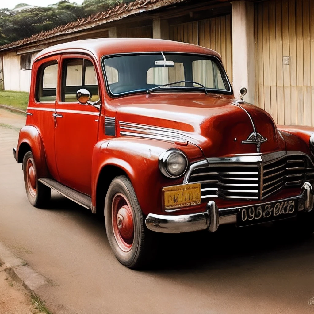 Carro vermelho, antigo, para mulheres
