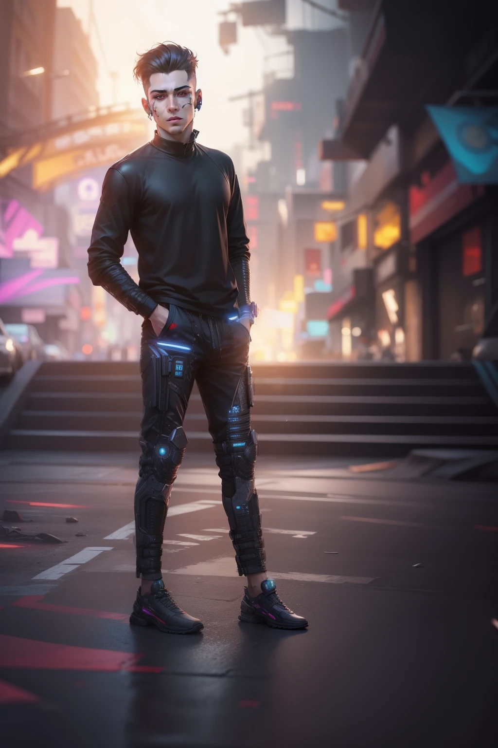 Change background cyberpunk handsome boy, realistic face, 8k, ultra realistic,