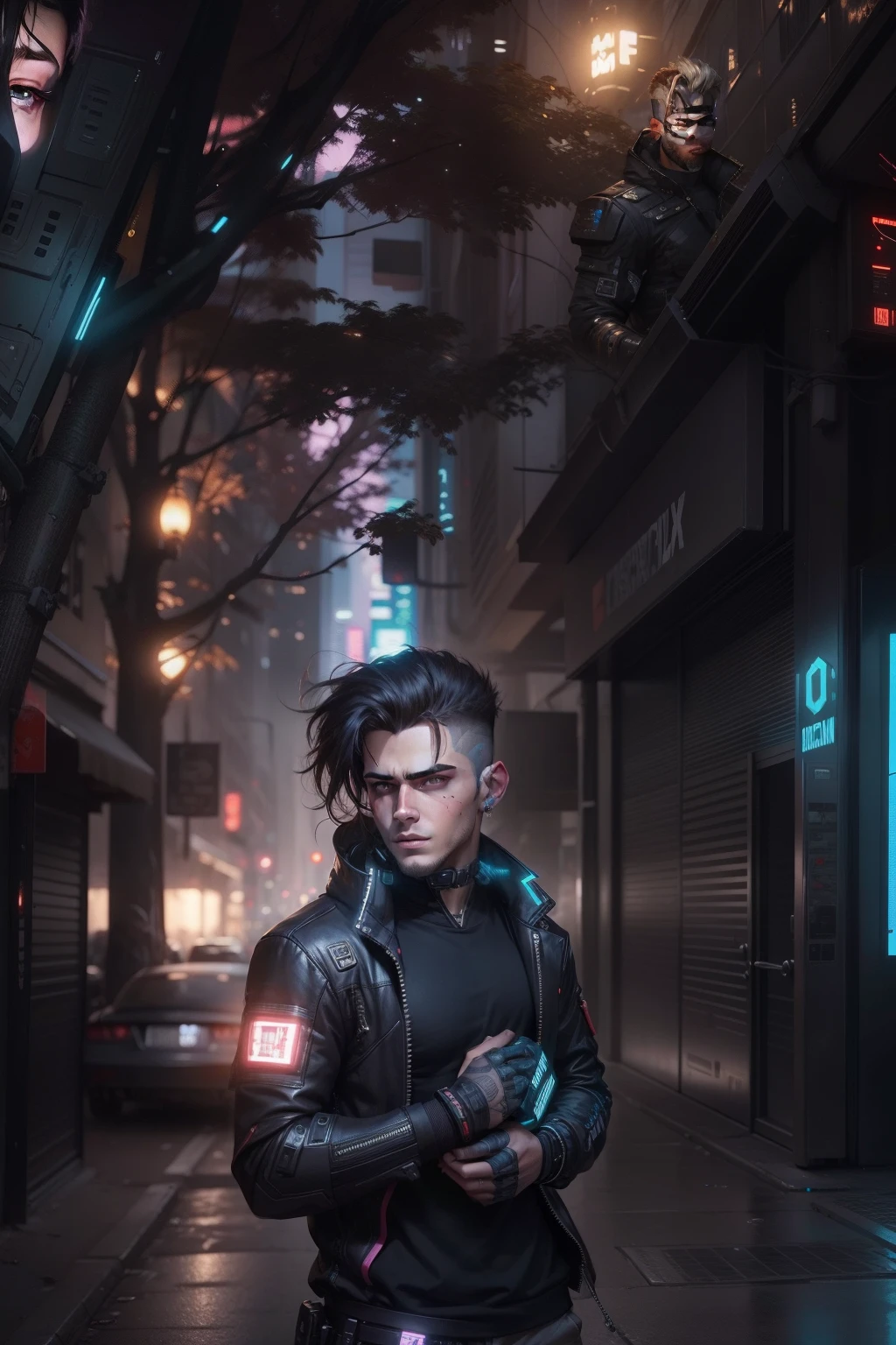 Change background cyberpunk handsome boy, realistic face, 8k, ultra realistic,