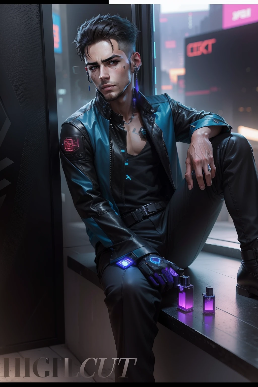 Change background to cyberpunk handsome, boy, realistic, 8k, ultra realistic