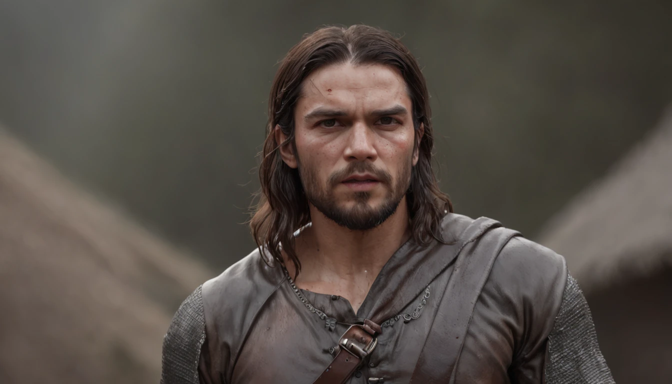 (Professional 3D rendering:1.3) de (Realistic:1.3) Foto de arte mais bonita do mundo,Features soft, bright male heroes, ((Epic hero fantasy rough muscular man wet hero angry look long hair short beard and fierce expression in dynamic pose, fantastic location, majestoso ambiente desordenado)), corpo inteiro 8k unidade render, action shot, poros da pele, very dark lighting, sombreamento pesado, circunstanciado, Rosto detalhado, (vibrante, fotogrdeia realista, Realistic, Dramatic, Escuro, foco nítido, 8k), (Old leather clothes damaged by bad weather:1.4), ((((Use peles)))), (intrincado:1.4), decadente, (altamente detalhado:1.4), pintura digital, rendering by octane, art stations, Conceito-Arte, liso, foco nítido, illustration, germe da arte, (Loish:0.23), Wlop Ilya Kuvshinov, e Greg Rutkowski e Alphonse Mucha Gracias, (global ilumination, studiolight, Light Volumetric), chuva forte, floating particles, patife, fantasia, Onze, corpo inteiroesbian, ((Fundo escuro e antigo da cidade:1.3)),CGSesociedade,art stations