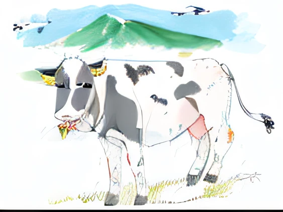 Drawing of a cow against the background of mountains, taur, taur, by Tomioka Tessai, by Tsubasa Nakai, by Yokoyama Taikan, taur, by Leiko Ikemura, traditional drawing style, by Kume Keiichiro, by Nishida Shun'ei, by Maeda Masao, by Pamela Drew