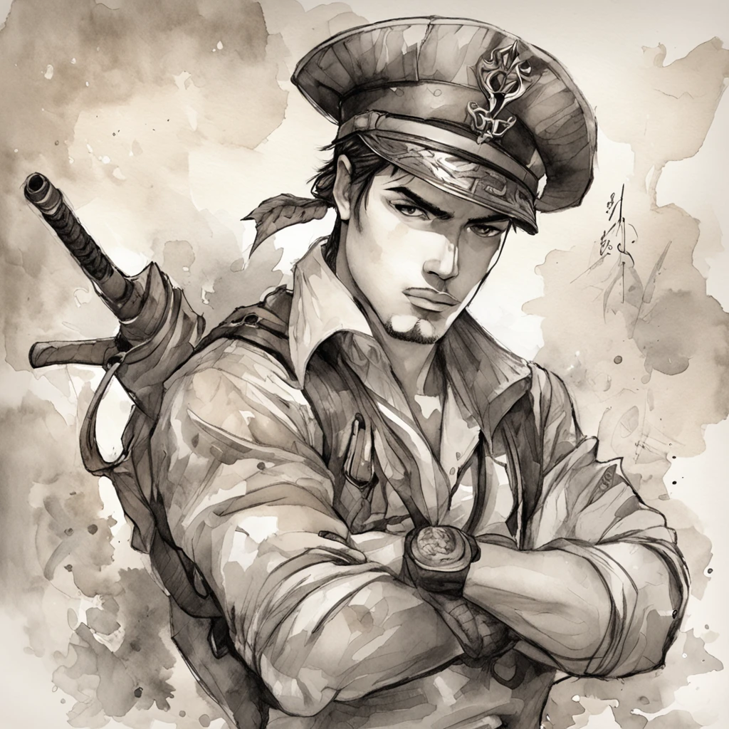 Realistic - Illustration - Pencil Art - Colorful - Anime - Man ((Branco)), senhor do caos, mestre da magia, guerreiro, em pose imponente, with enigmatic look, cabelo preto curto corte de cabelo estilo militar, vestindo roupas de couro de aventureiro, Rustic, The clothes are worn and dirty due to various battles, In the right hand is shining the magical power, ((magia)), ao fundo encontra-se uma vale, com montanhas e floresta no fundo, noite clara com lua cheia.