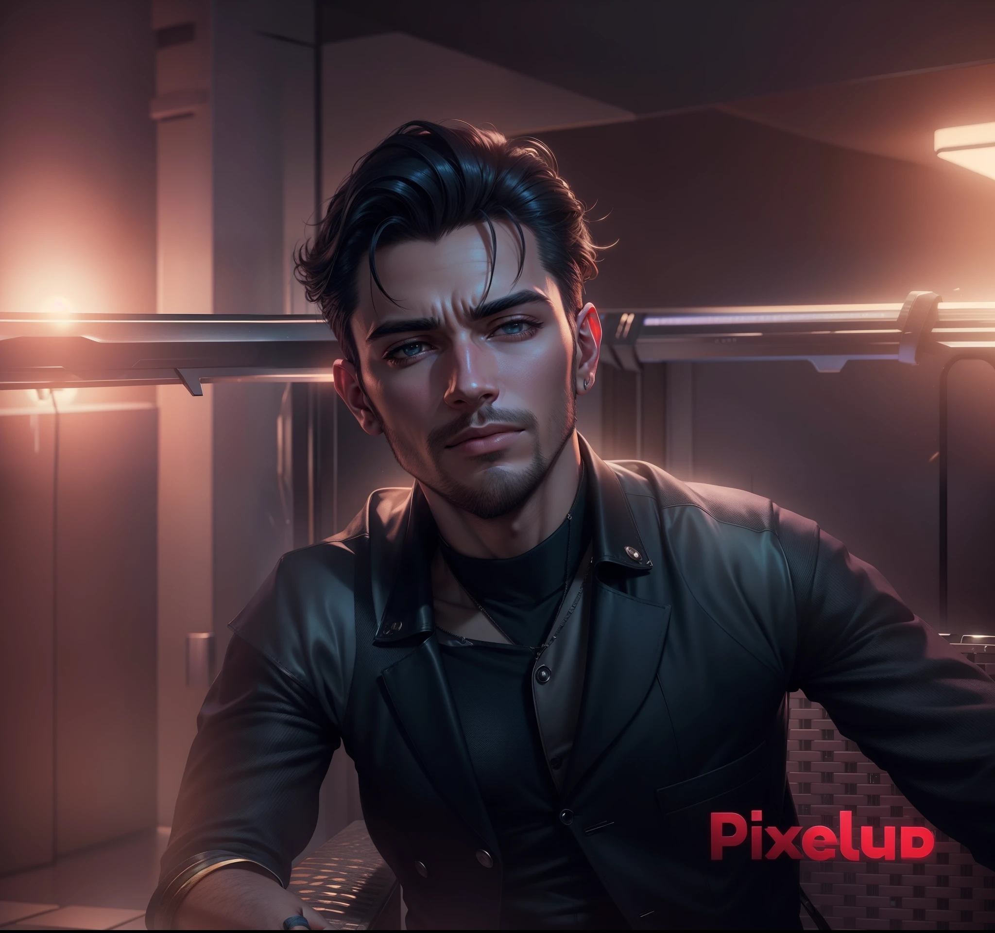 In luxury Hotel Cinematic vibes, ultra realistic animation, realistic face, also Cyberpunk handsome men