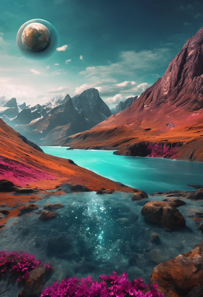Planet with sea and earth